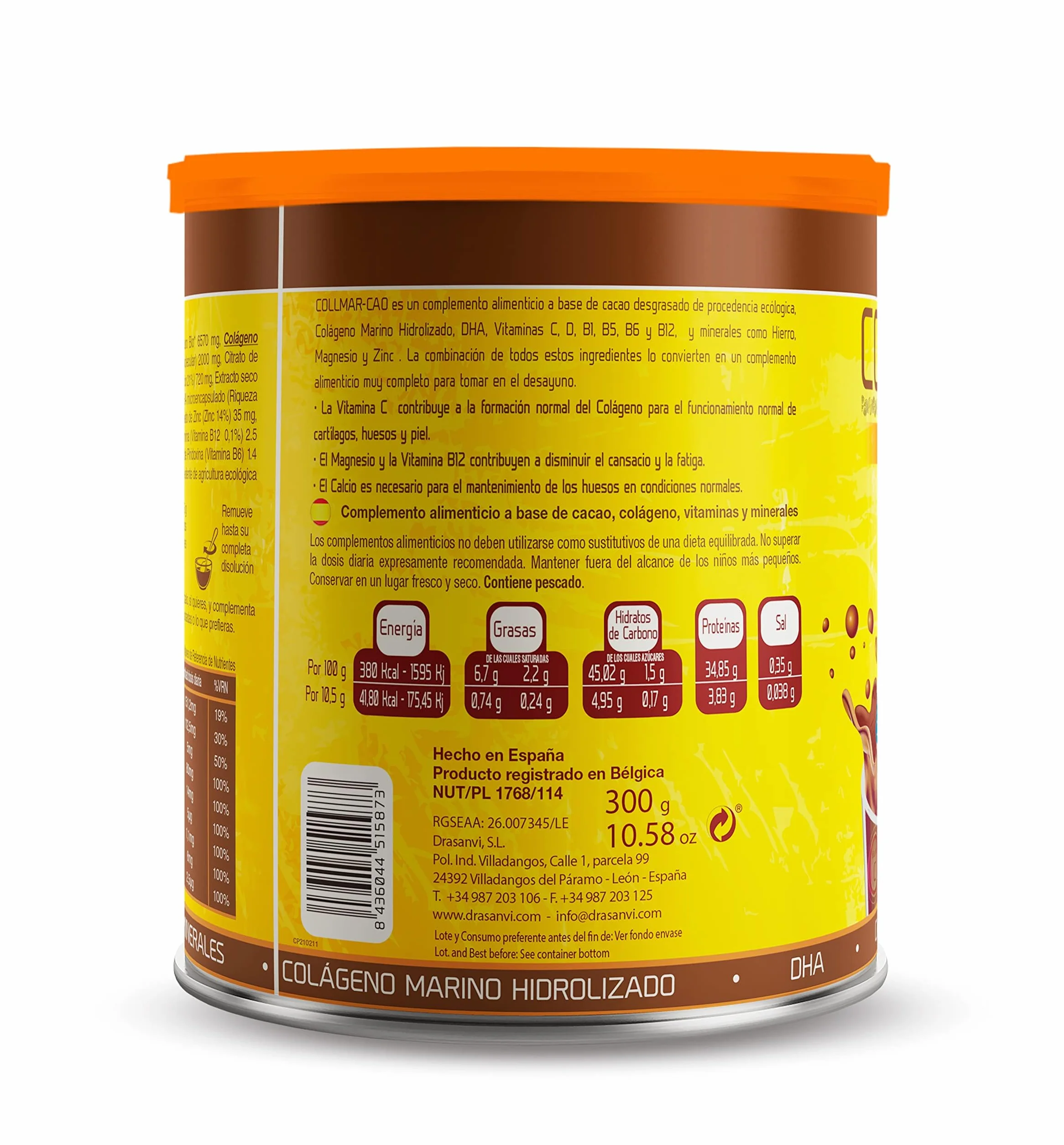 DRASANVI COLLMAR CAO Colageno Marino Hidrolizado Proteínas Vitaminas Magnesio Calcio Zinc 300 g