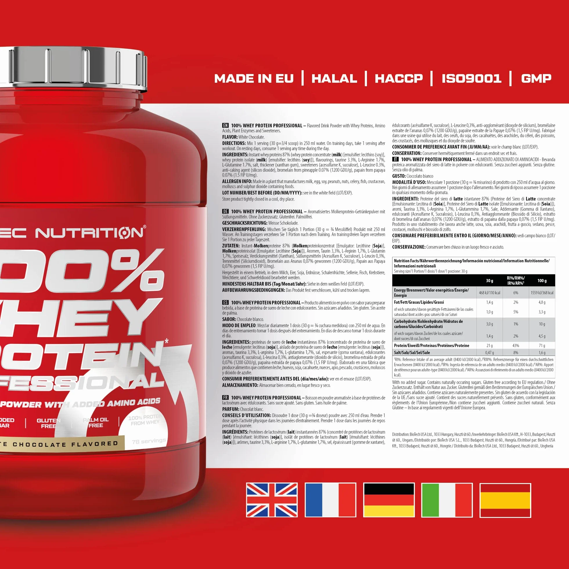 Scitec Nutrition 100% Whey Protein Professional 2.35 kg Chocolate Blanco
