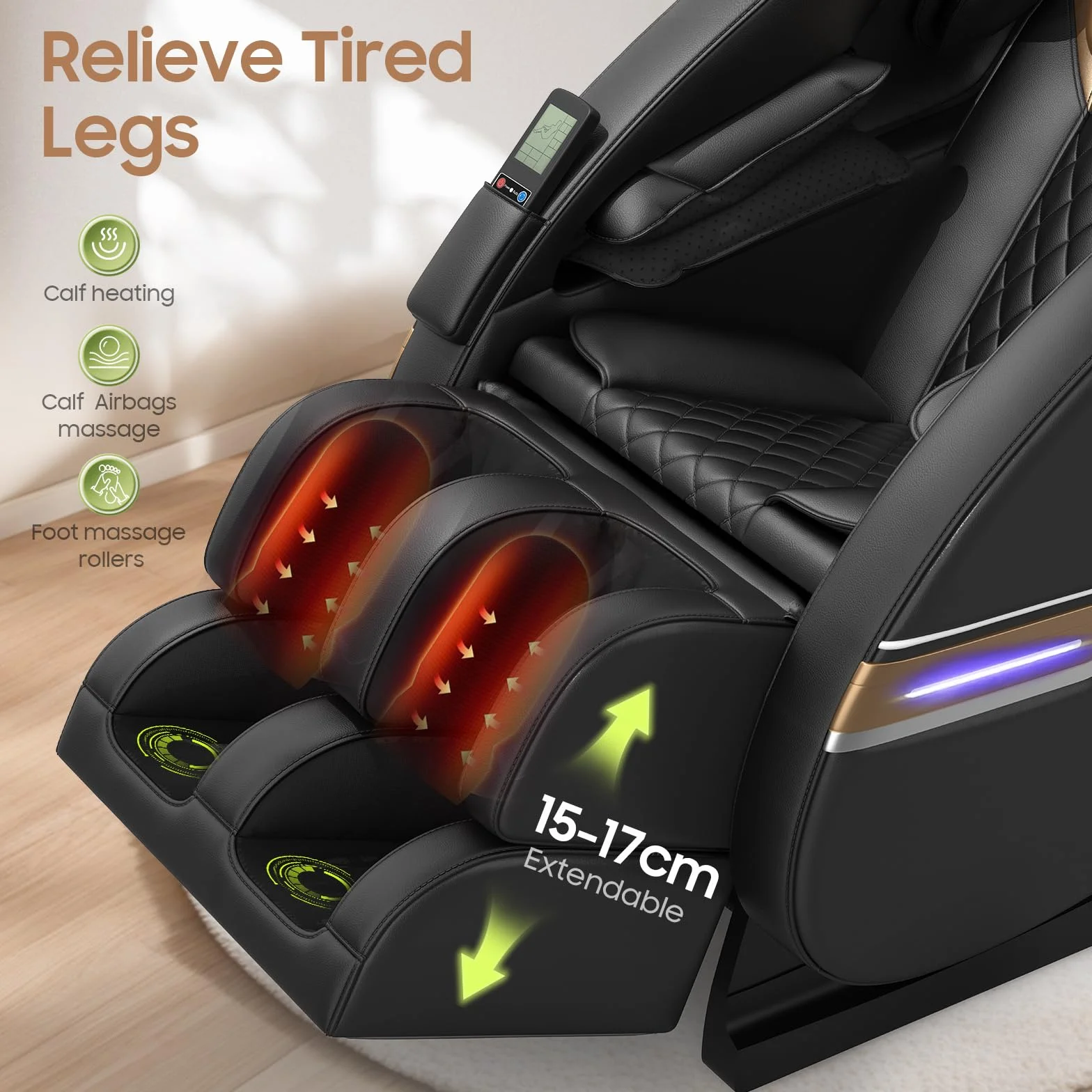 Sillón de Masaje de Cuerpo Completo Eléctrico, 14 Puntos de Masaje, 8 Airbags, Calefacción Lumbar y Piernas, Masaje Rodillos Pies, Altavoz Bluetooth