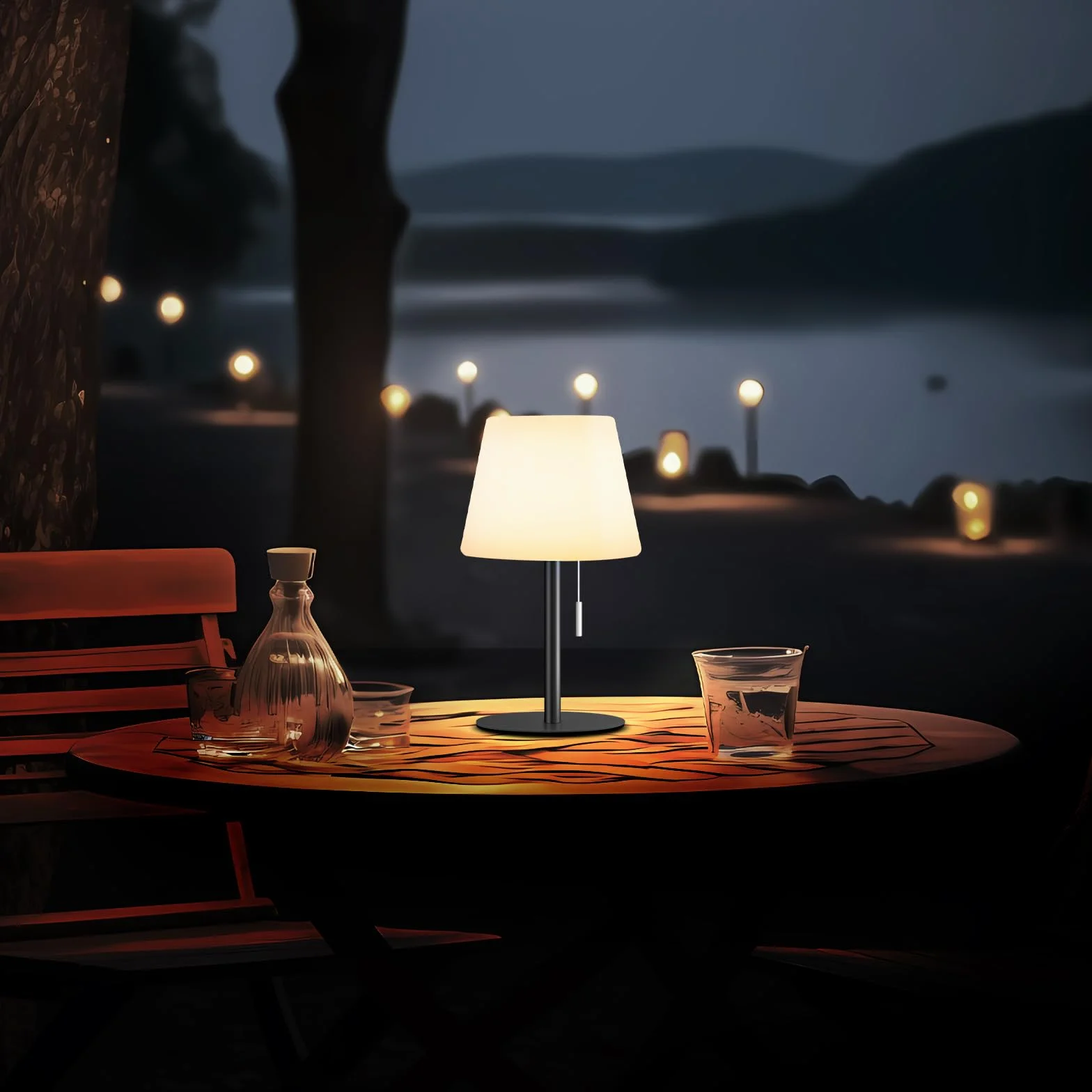 Lámpara de mesa solar LED exterior regulable blanco cálido RGB con sensor de luz para jardín terraza