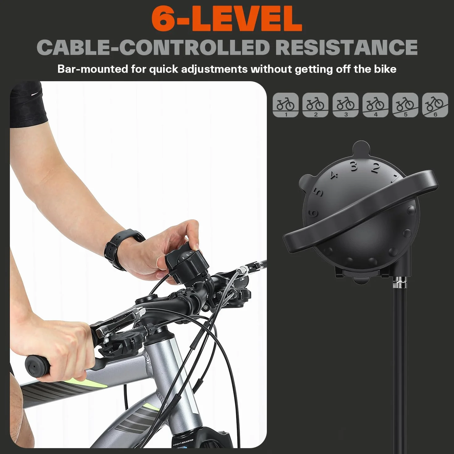 Sportneer Turbo Trainer - Entrenador de bicicleta con 6 ajustes de resistencia para interior, soporte magnético de acero para ejercicio de bicicleta con rueda de reducción de ruido para entrenador de
