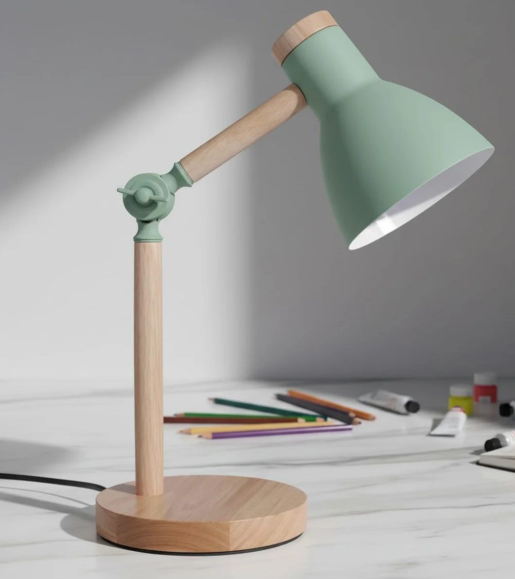 Lámpara Flexo de Escritorio TEACHER 1xE-27 Madera Metal 47cm Verde