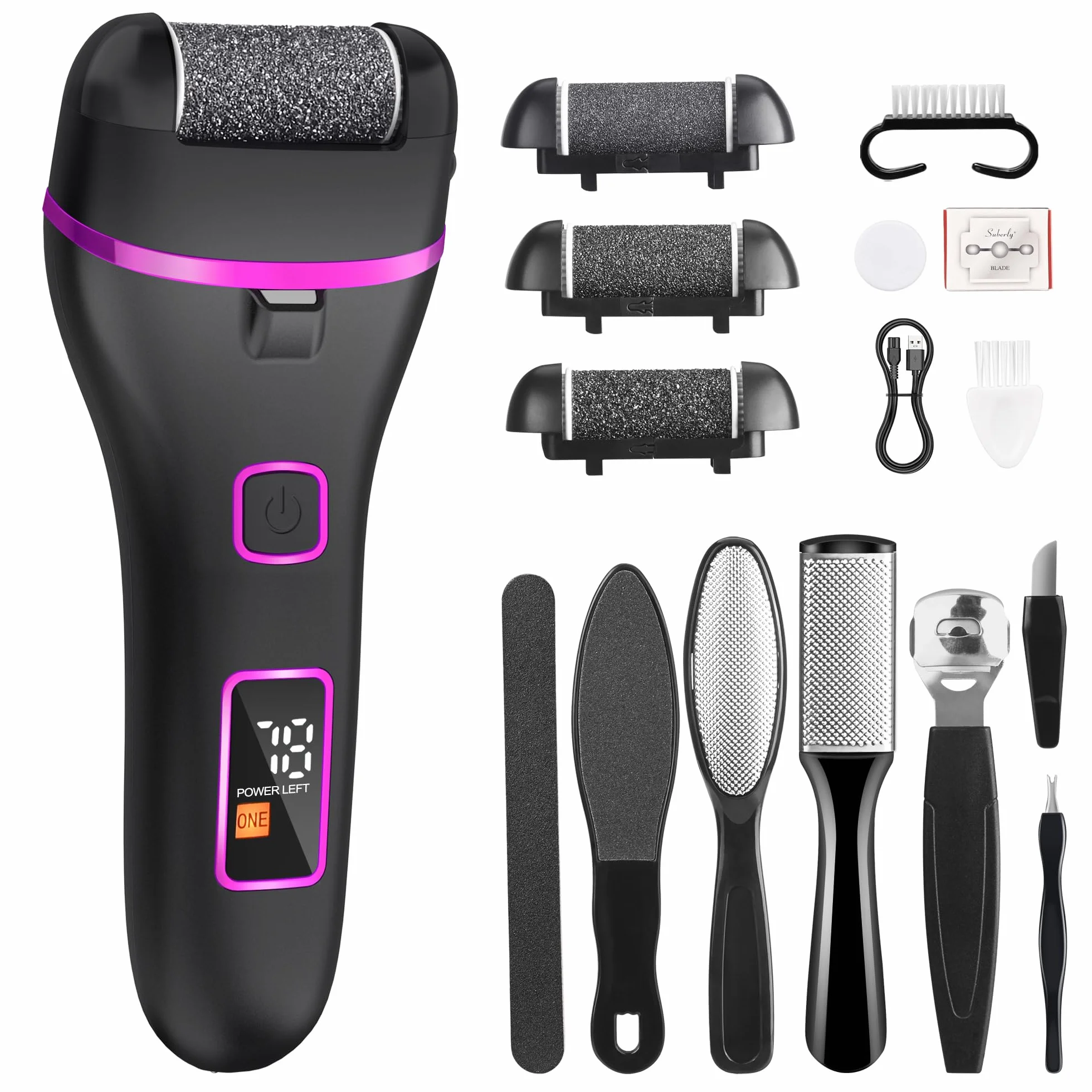 Lima Electrica Pies con 3 Rodillos y 2 Velocidades para Eliminar Durezas y Callos (negro)