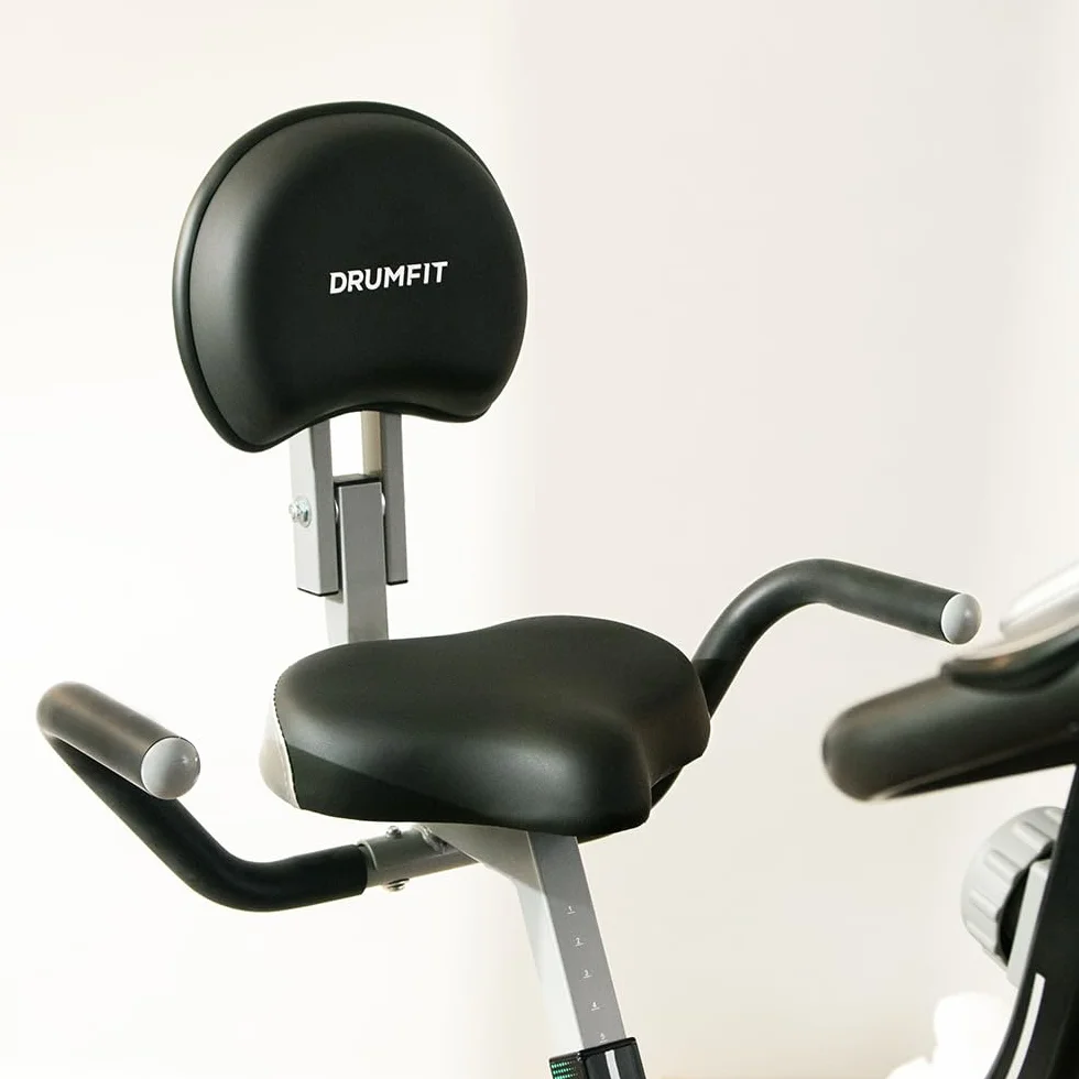 Cecotec Bicicleta Estática Plegable DrumFit X-Bike Neo Ultra. Sillín Confort con Respaldo, Volante de Inercia 1,5kg, 8 Niveles, Plegado Fácil y Compacto, Pantalla LCD, Soporte Dispositivos, Pulsómetro