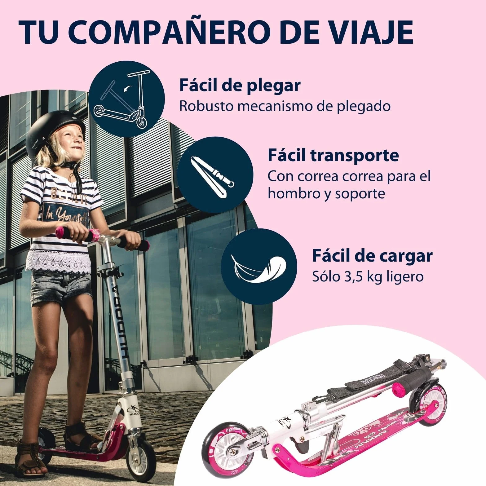 HUDORA Scooter BigWheel 125 Patín de Aluminio Ajustable Plegable niños hasta 100kg
