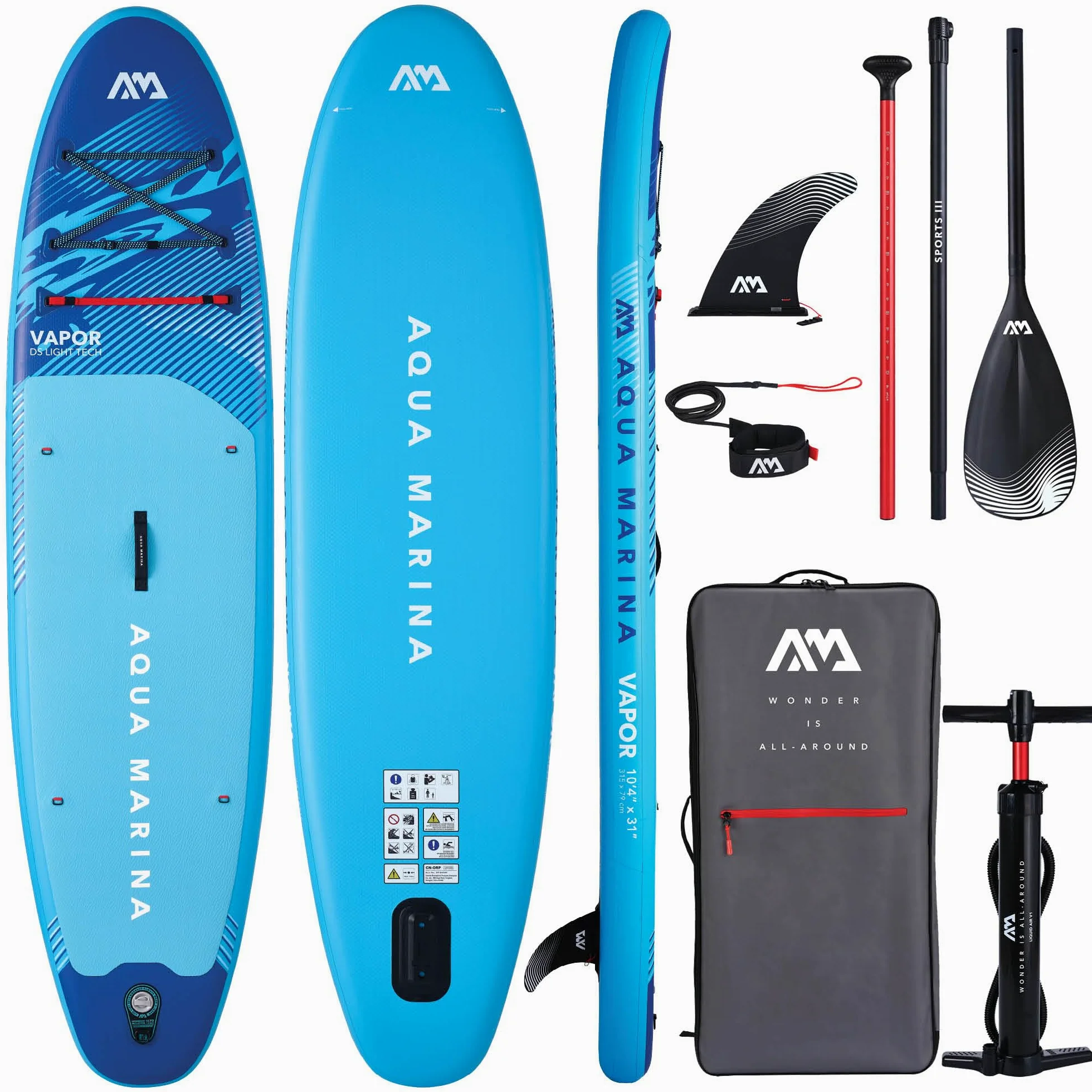 Aqua Marina Vapor - Paquete de Tabla de Remo Inflable de 10 pies 4 Pulgadas