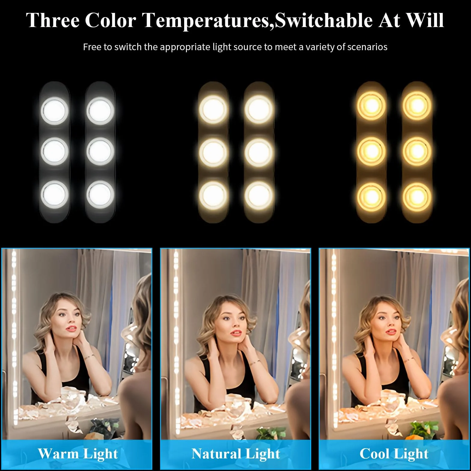 Luces LED de Espejo 5M 60 LED 3 Colores Ajustable Maquillaje Tocador Armario