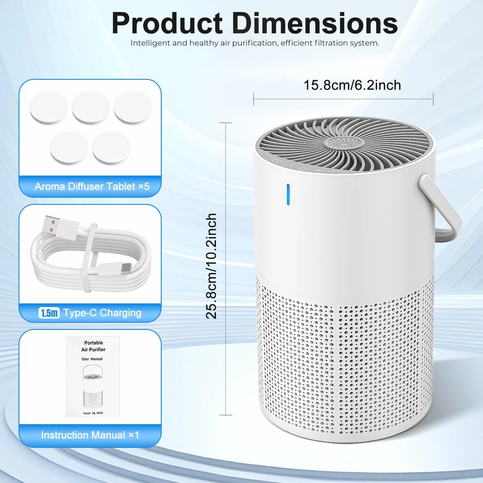 Purificador de Aire con Filtro HEPA, Sensor Inteligente, Aromaterapia