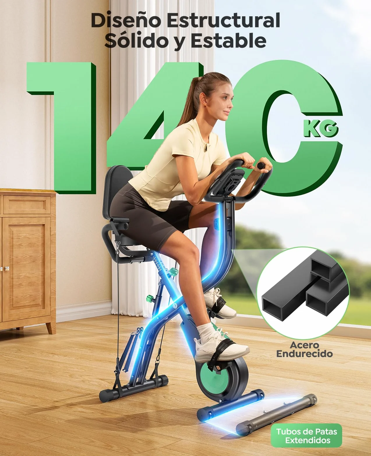 2026 Toputure Bicicleta Estática Plegable 5 en 1 con APP, Bici Estática con Respaldo, Pulsómetro, LCD y 16 Niveles de Resistencia para Casa, Base Ancha y Estable, Bandas de Resistencia, Máx140KG