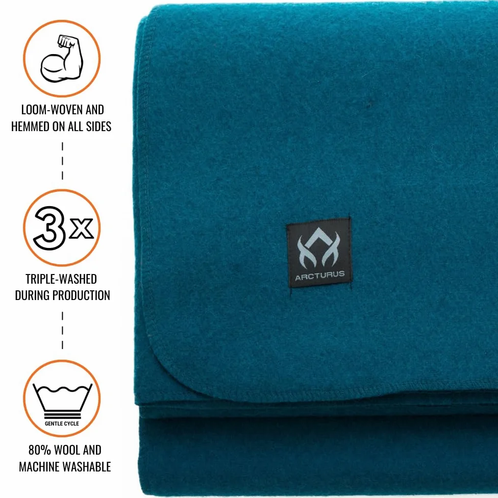 Arcturus Manta de lana militar, cálida, gruesa, lavable, ideal para exteriores, camping, manta de estadio, pícnics, viajes, kits de supervivencia para coche y bushcraft, grande 64 x 88 pulgadas, 4.4