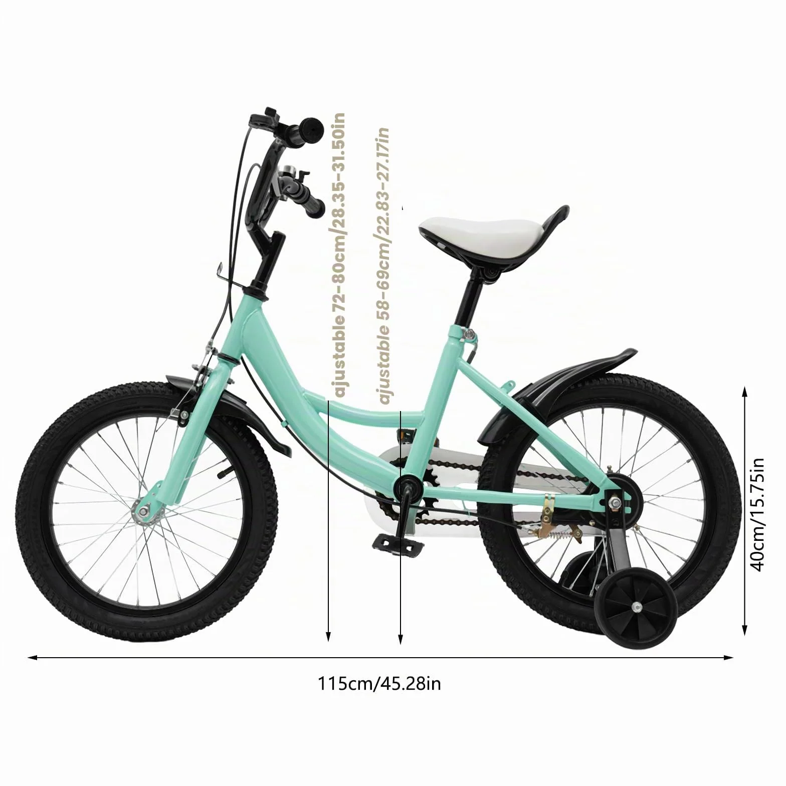 Bicicleta infantil 16 pulgadas con ruedas estabilizadoras para niños niñas 5-8 años sillín manillar ajustable doble freno guardabarros timbre