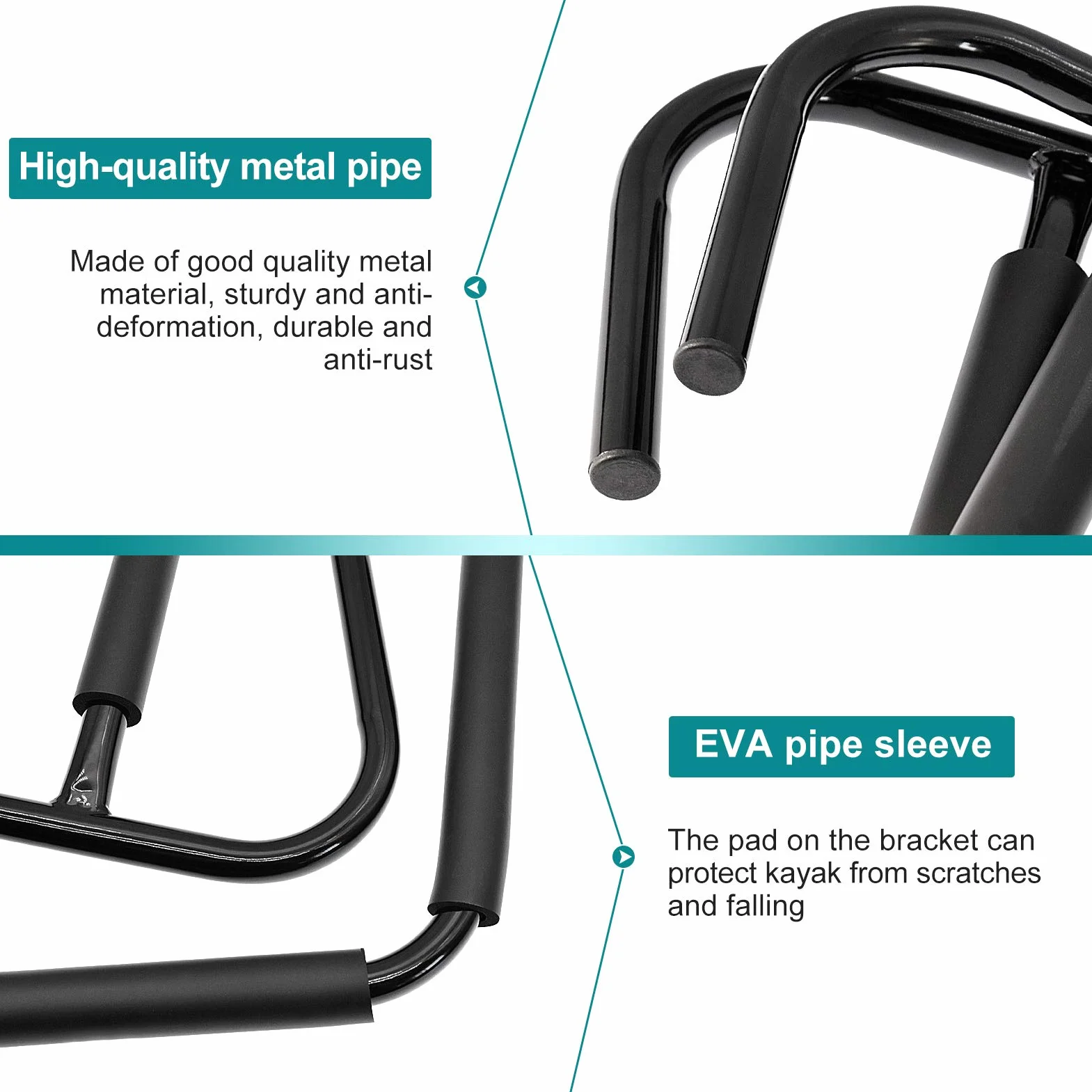 Ganchos para kayak soporte de pared 2 unidades negro