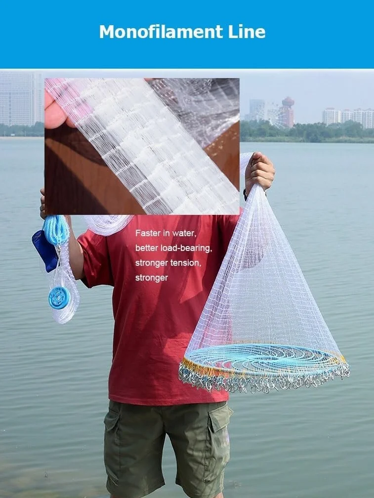 Disco Mano Lanzar Red De Pesca Manual Trituradora Red Cebo Exterior Trampa Red De Peces Múltiples Tamaños