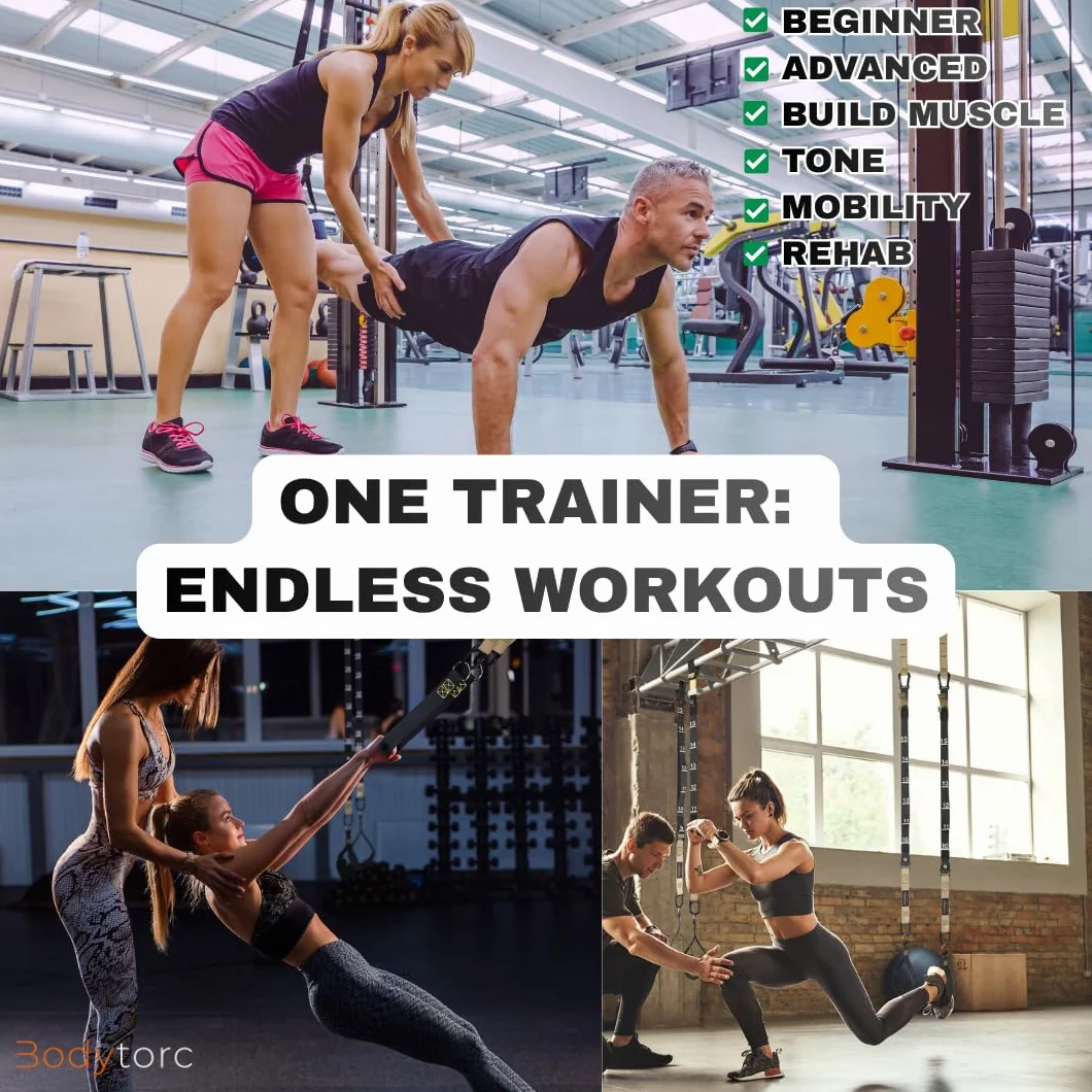 Entrenador de suspensión, correas de entrenamiento de peso corporal para entrenamientos de cuerpo completo en casa, incluye anclaje de puerta, brazos de extensión y correas avanzadas para los