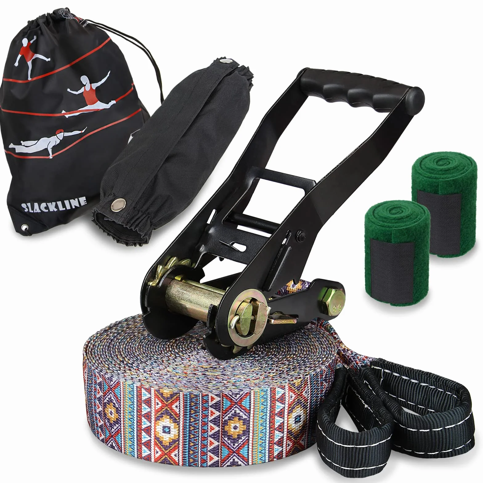 ALPIDEX Slackline Set 15 m + protector de árbol y protector de trinquete , ideal para niños, principiantes y expertos