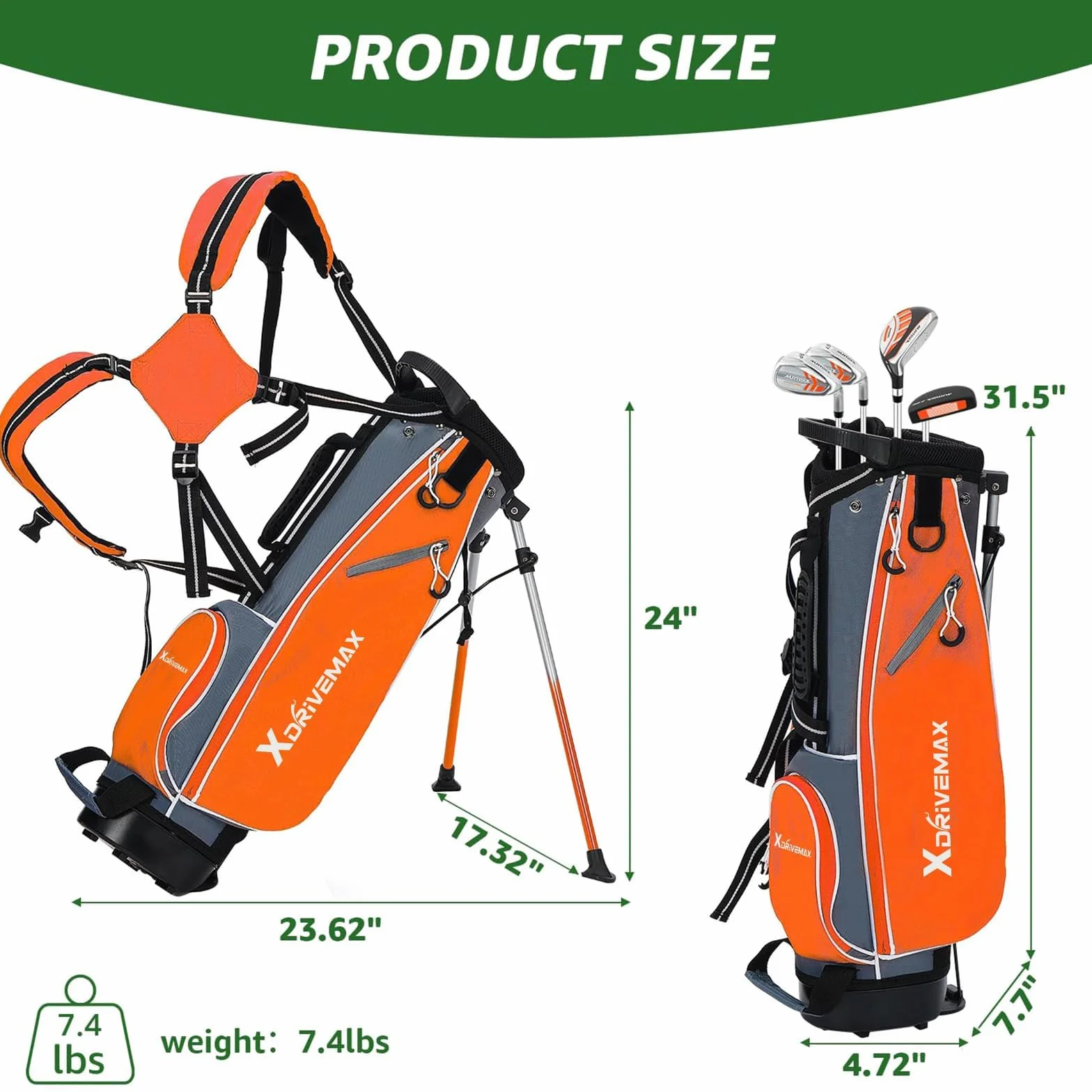 XDriveMax Juego de palos de golf para niños de 5/6 piezas, juego de palos de golf junior de 4 a 12 años, incluye bolsa de soporte, 1# Drive, 5# híbrido, 6/7#, 9/P # hierros y putter mano derecha para