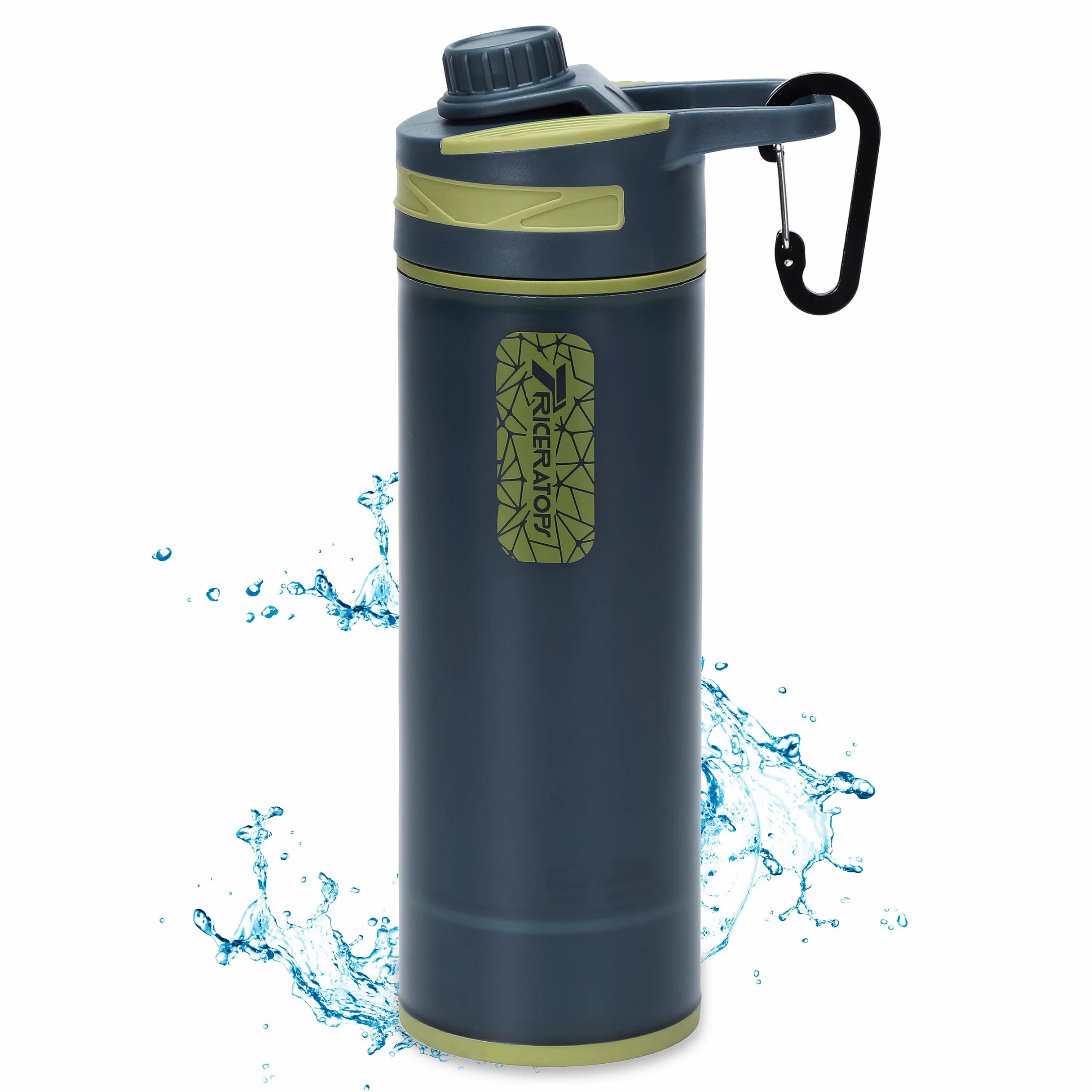 Botella con Filtro de Agua de 800 ml, Sistema de Purificación a Presión con Filtro de Microplásticos, Portátil para Camping, Senderismo y Supervivencia de Emergencia (Gris Oscuro)