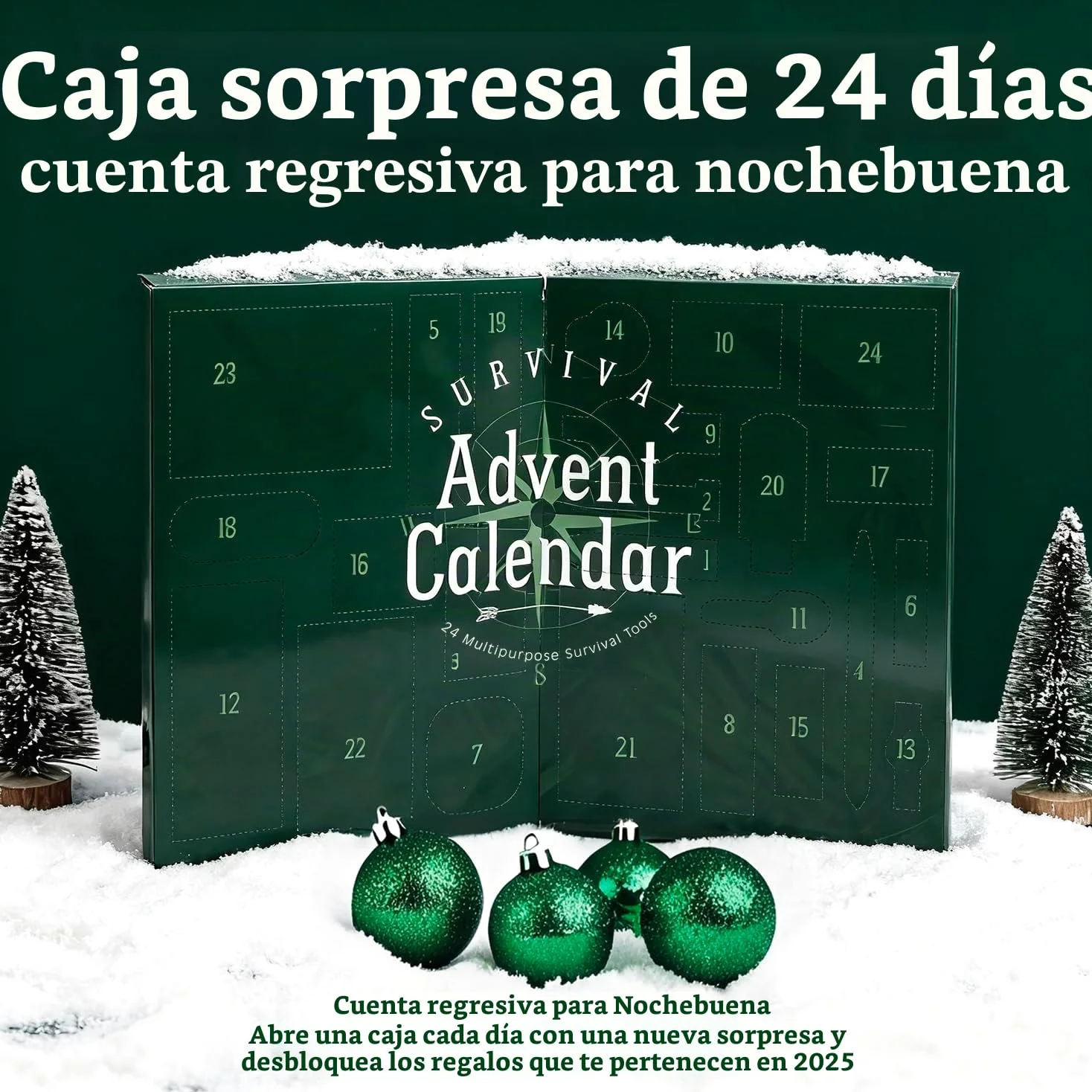 Calendario de Adviento 2025 Hombres, 24 PCS Kit de Herramientas de Supervivencia, Kit de Supervivencia para Acampada, Regalo Navidad Calendario Adviento para Adultos y Adolescentes