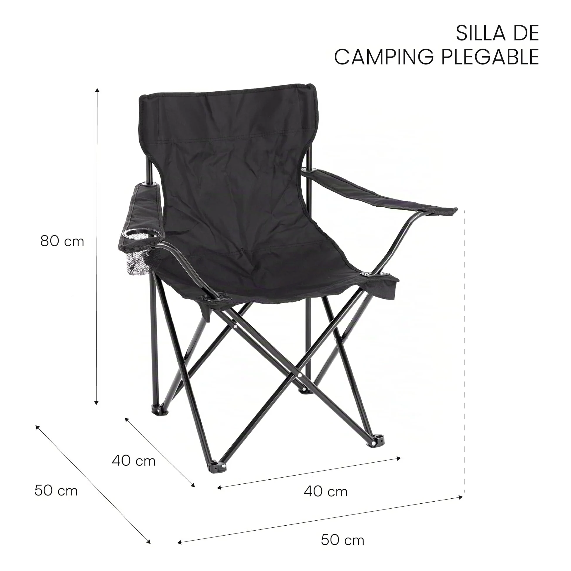 Baroni Set de 4 Piezas Sillas de Camping Plegable para Exterior, Jardín, Pesca, Silla de Camping Ligera e Impermeable, Silla de Camping Portátil y Plegable, Color Negro, 50x50x80 cm