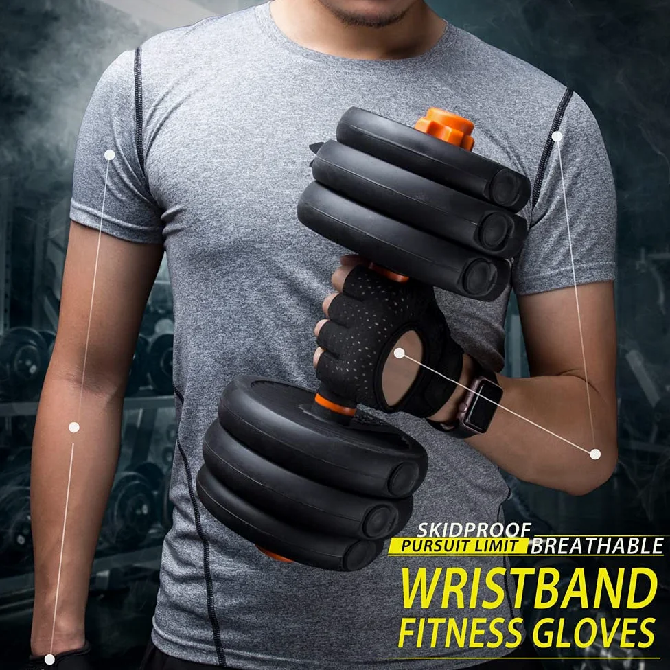 1 par de guantes de entrenamiento sin dedos para hombres y mujeres, guantes de levantamiento de pesas con muñequeras, soporte para entrenamiento en gimnasio, protección completa de la palma, neg