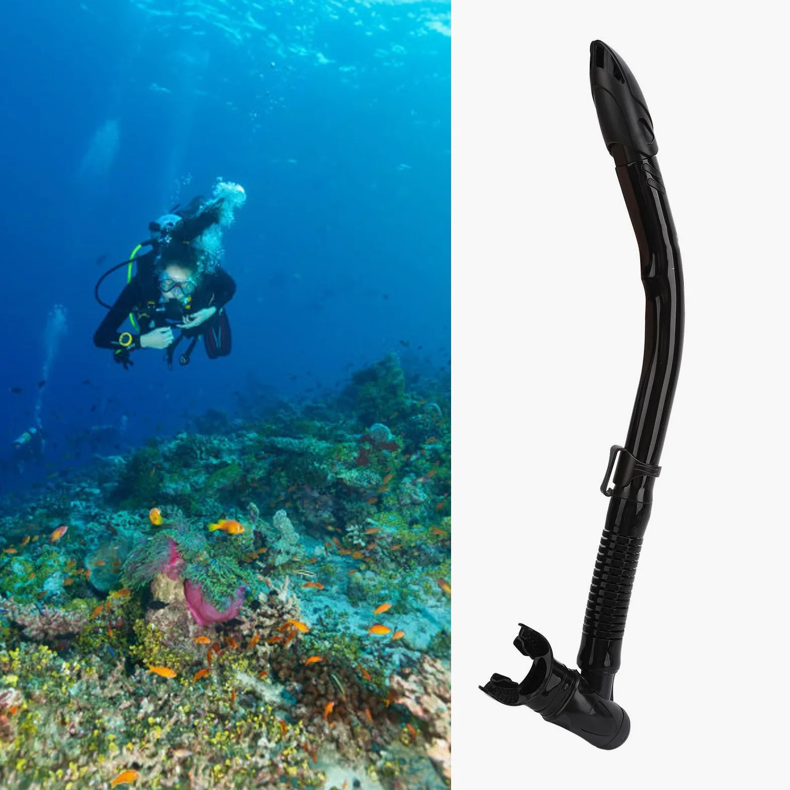 Tubo de Respiración de Buceo Semiseco de Silicona ABS con Válvula de Exhalación para Natación y Snorkel