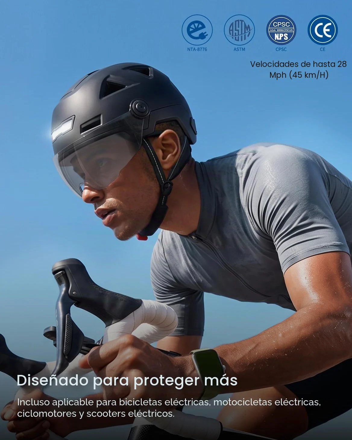 ILM Casco Patinete Electrico Adulto Casco Bicicleta Homologado NTA-8776 CPSC CE con Luz LED Intermitentes & Freno con Visera para Hombre Mujer Modelo E3-12LS,Negro Mate,L/XL
