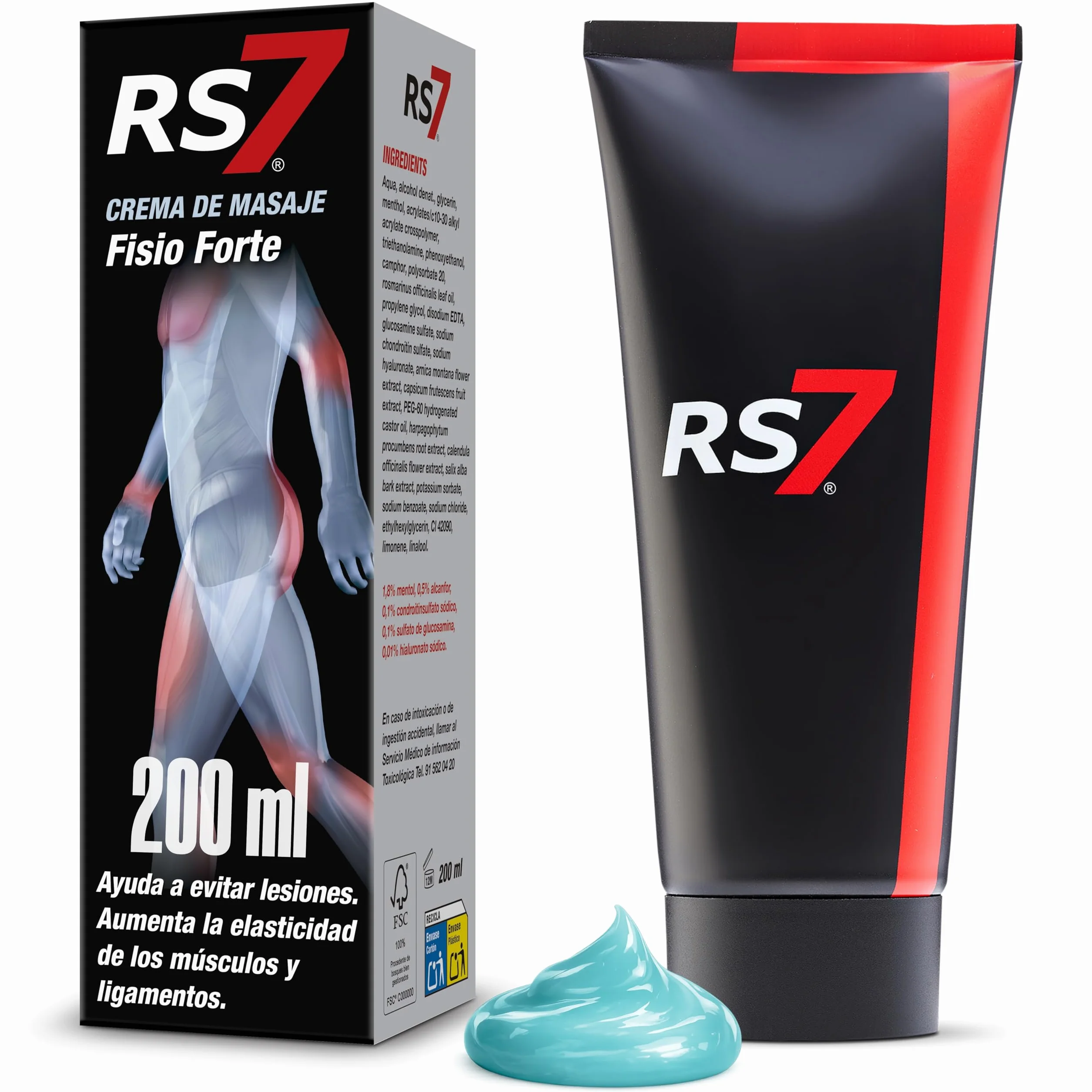 RS7 Crema Fisio Forte 200ml Gel Muscular Alivio Rápido Dolor Muscular Articular Efecto Frío-Calor