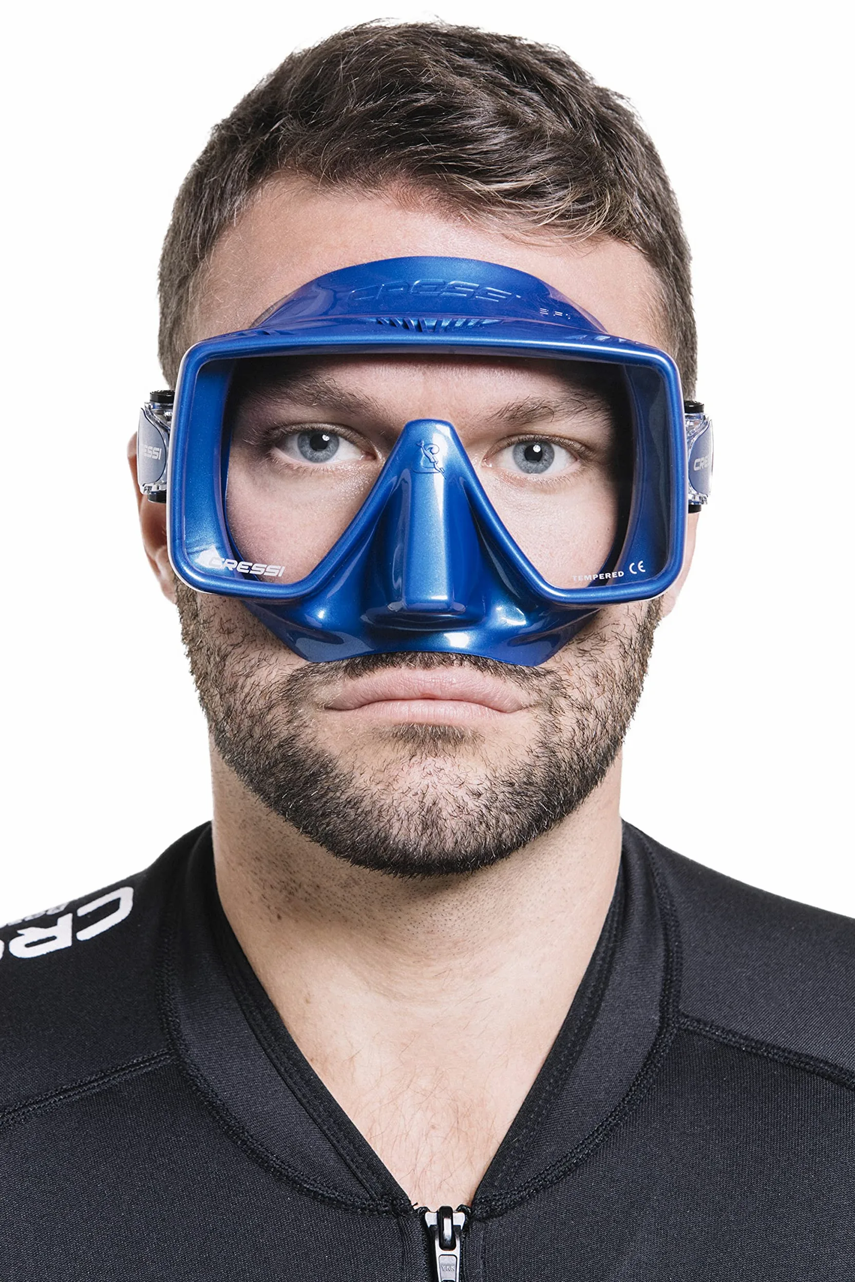CRESSI Desde 1946 - SF1 Mask - Máscara Cuadrada sin Marco con Lente Templada Ideal para Buceo Apnea y Snorkeling, Azul Metalizado/Azul Metalizado, Talla Única Unisex