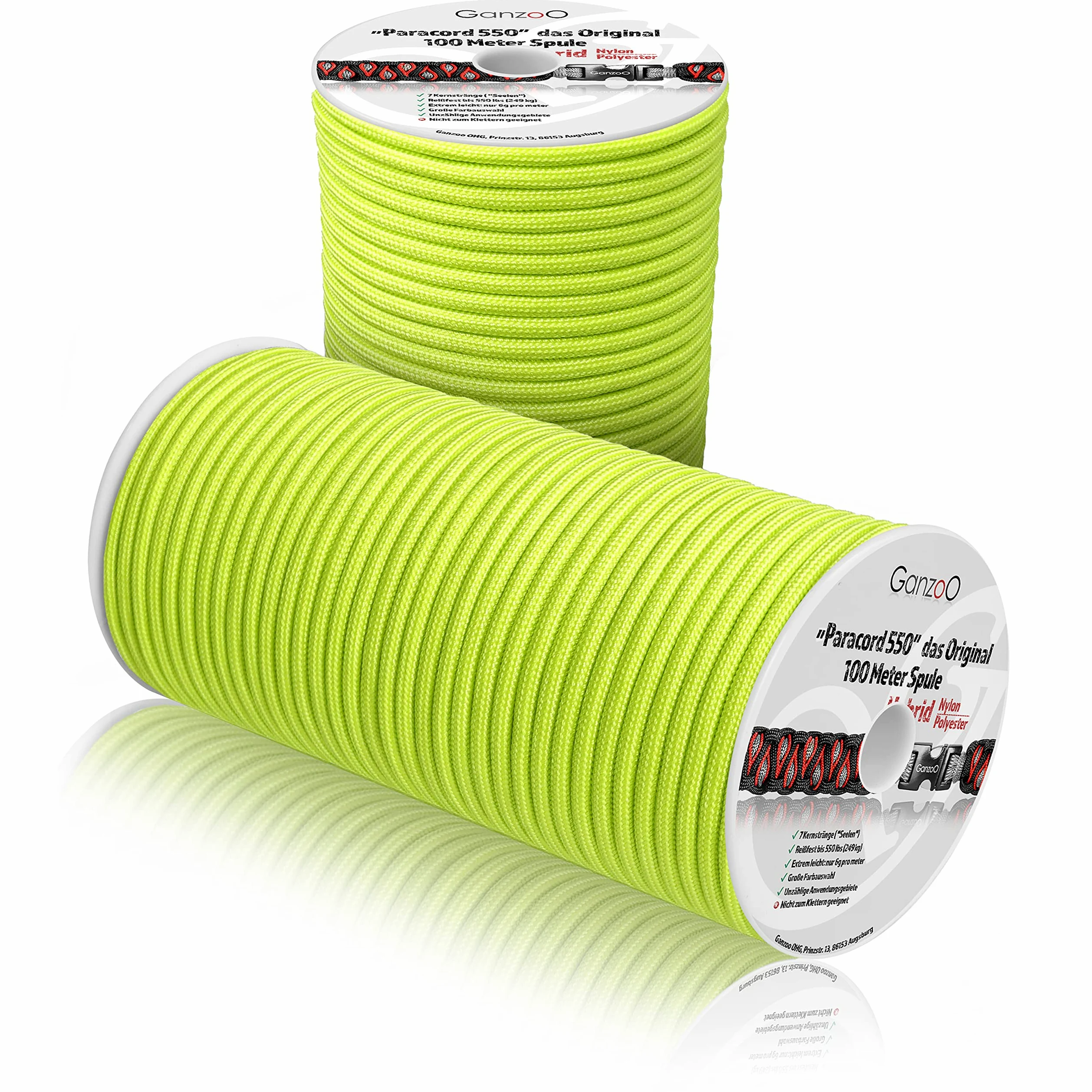 Ganzoo Paracord 550 Tipo 3 4 mm, Cuerda híbrida Nylon poliéster Color Lima, 100 m para Pulsera, Llavero y Cordones, Nudos Resistentes, Camping y Outdoor, Correa y Collar de Perro, Reparaciones y DIY