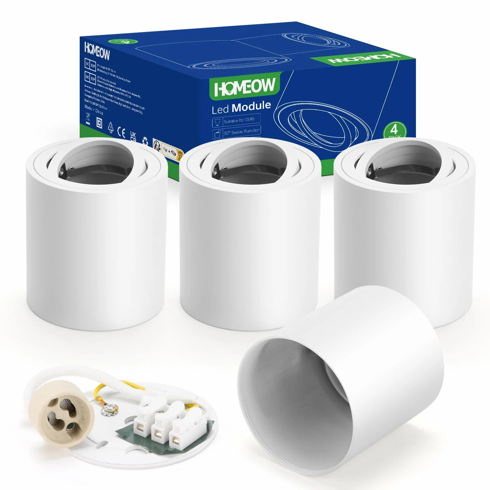 HOMEOW Focos LED Interior Techo Superficie, Pack de 4, Blanco, Aluminio, GU10