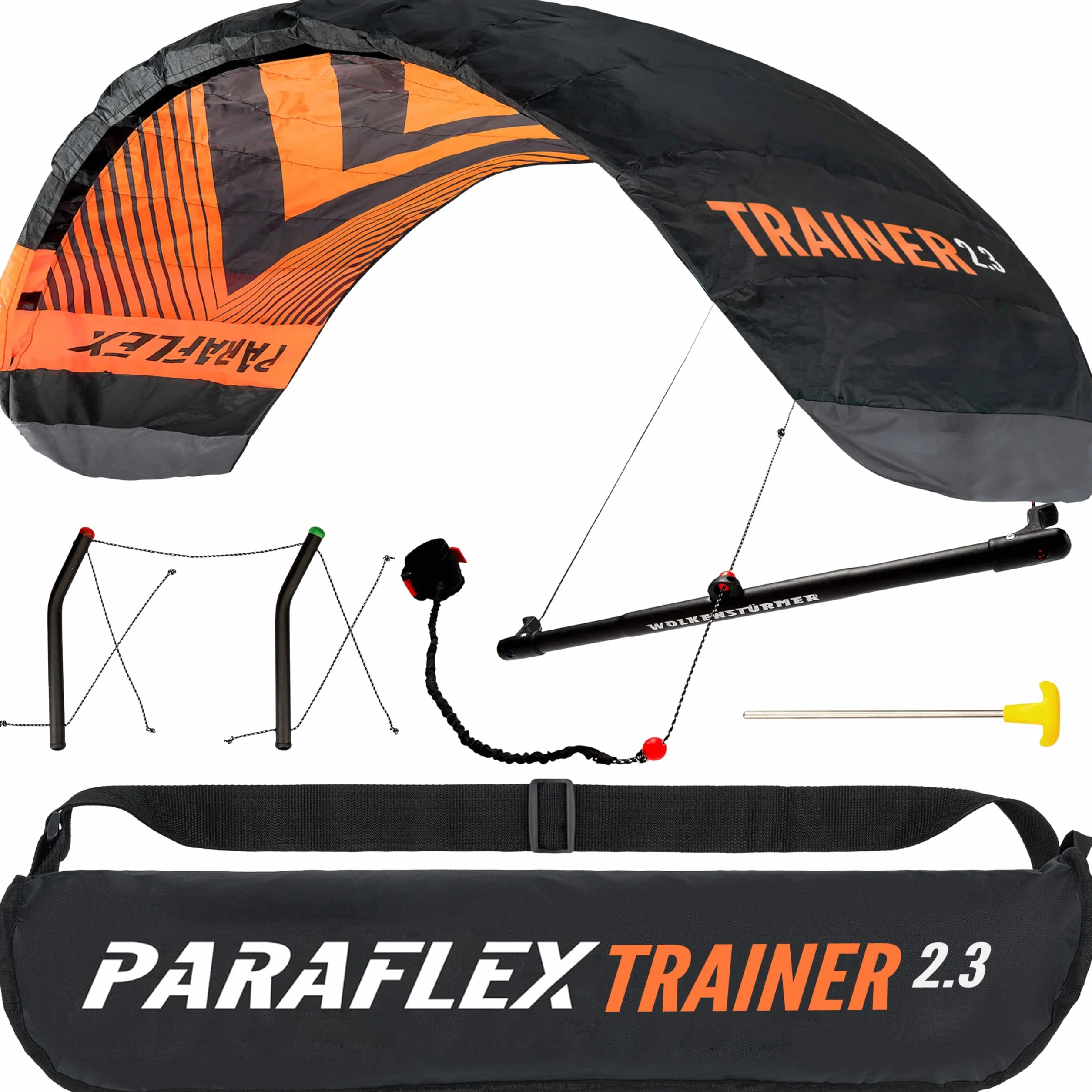 Wolkenstürmer Paraflex Trainer 2.3 Kitesurf Wing Negro/Naranja 3 Líneas Tracción