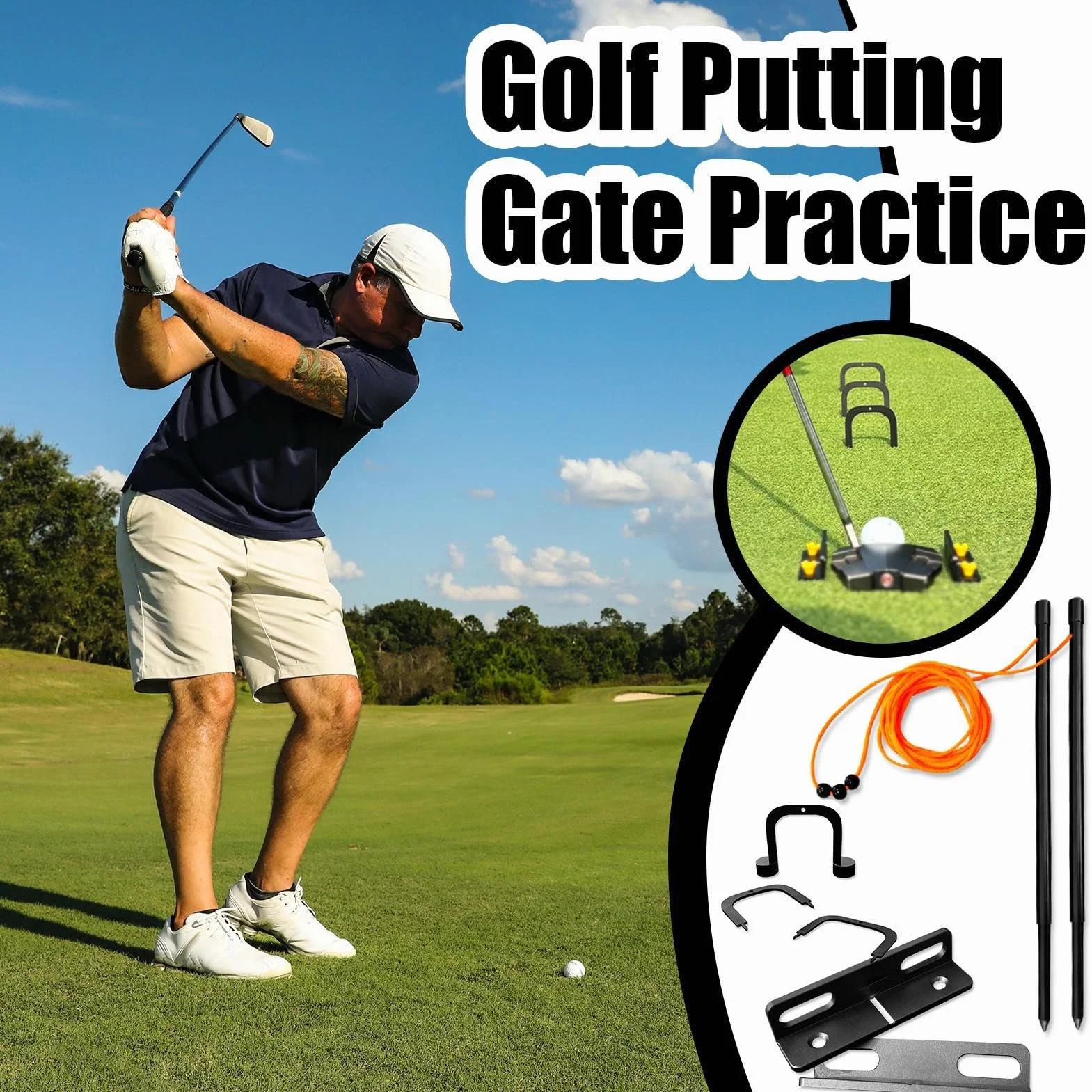 Entrenador De Swing De Golf - Ayuda De Entrenamiento De Golf | Entrenador De Putter Gate | Gulf Putt & Swing Practice | Portable Putting Gates Set | Kit Compacto Liviano con Diseño Combinado para Los