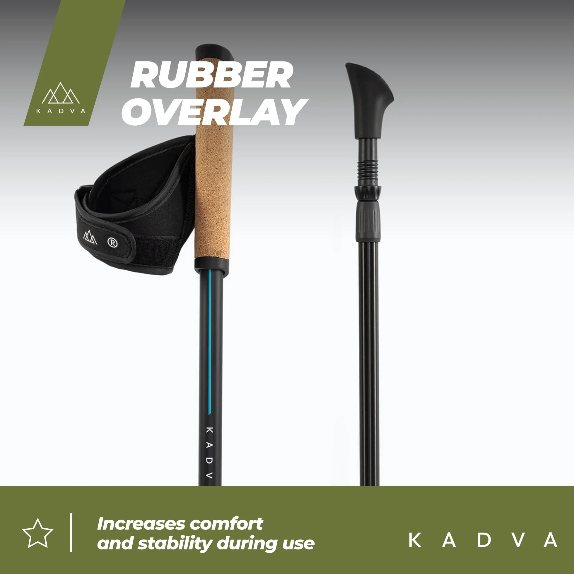 KADVA Bastones de Marcha nórdica Luna Azul Ajustable 69-135 cm Cierre de Rosca Mango Polipropileno Corcho