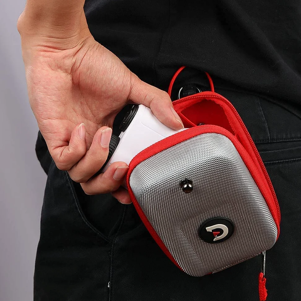 ACHIX Funda rígida para telémetro de Golf Compatible con Bushnell/Callaway, Bolsa de Transporte Universal con mosquetón para cinturón, Plata con Borde Rojo, 5.59 * 3.7 * 2.5inch, Moderno