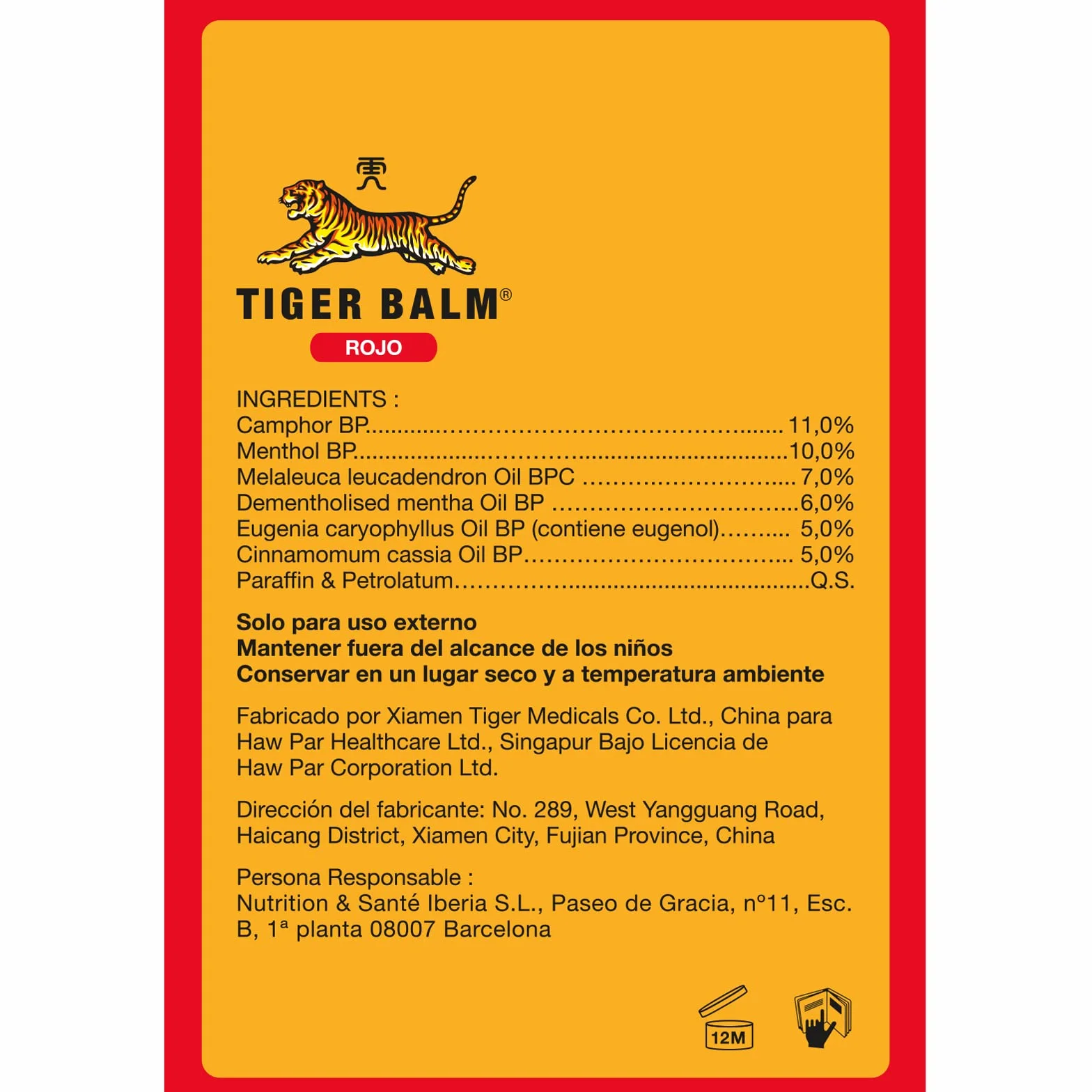 Tiger Balm Rojo Bálsamo Original para Masajes con Efecto Calor Alivio Muscular y Articular 19 g
