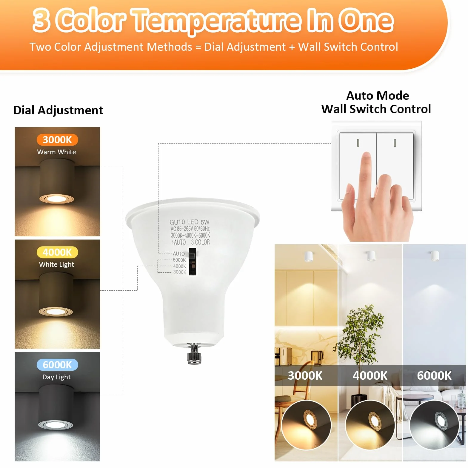 Focos LED Interior Techo Blanco Orientable 5W GU10 3000K 4000K 6000K Aluminio 230V Downlight LED Superficie Ø80x84mm