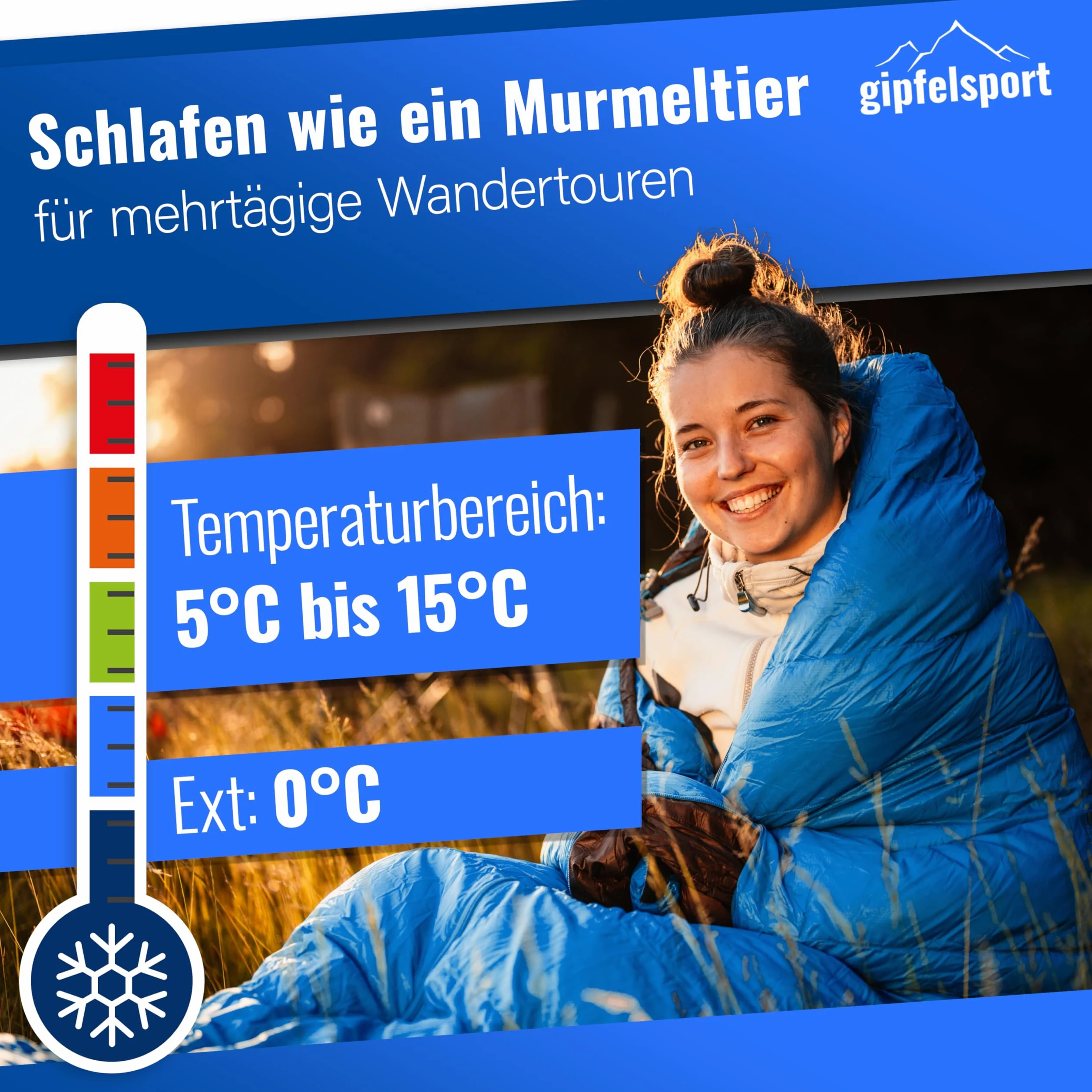 gipfelsport Saco de Dormir - Saco de Dormir Rectangular de Exterior para Adultos y Niños | para Invierno, Otoño y Primavera