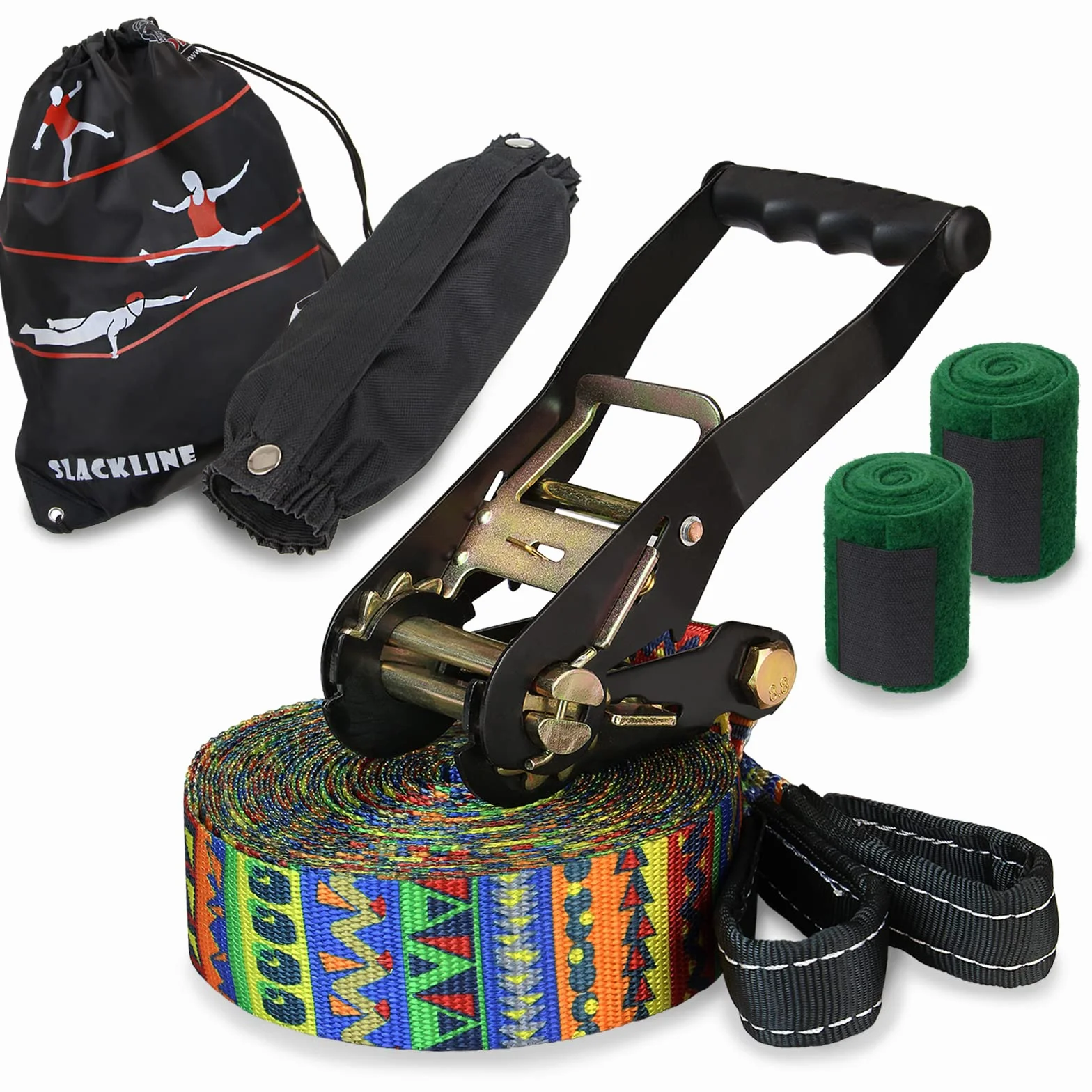 ALPIDEX Slackline Set 15 m + Protector de árbol y Protector de trinquete, Ideal para niños, Principiantes y Expertos