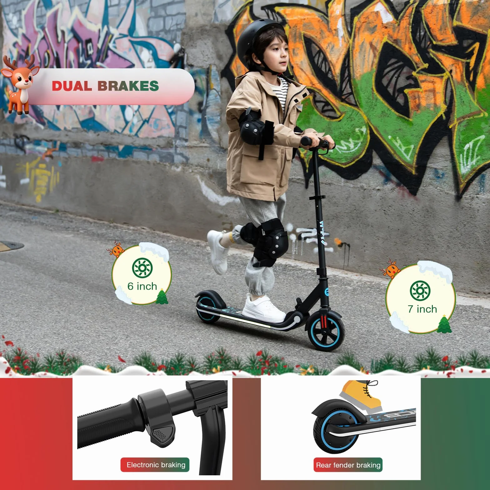 RCB Patinete Eléctrico para Niños 6-12 Años, 150W Motor - Máx.16 Km/h - Luz LED Arcoíris - Plegable - Pantalla LED - Velocidad y Altura Ajustables, Regalo para niños y Adolescentes