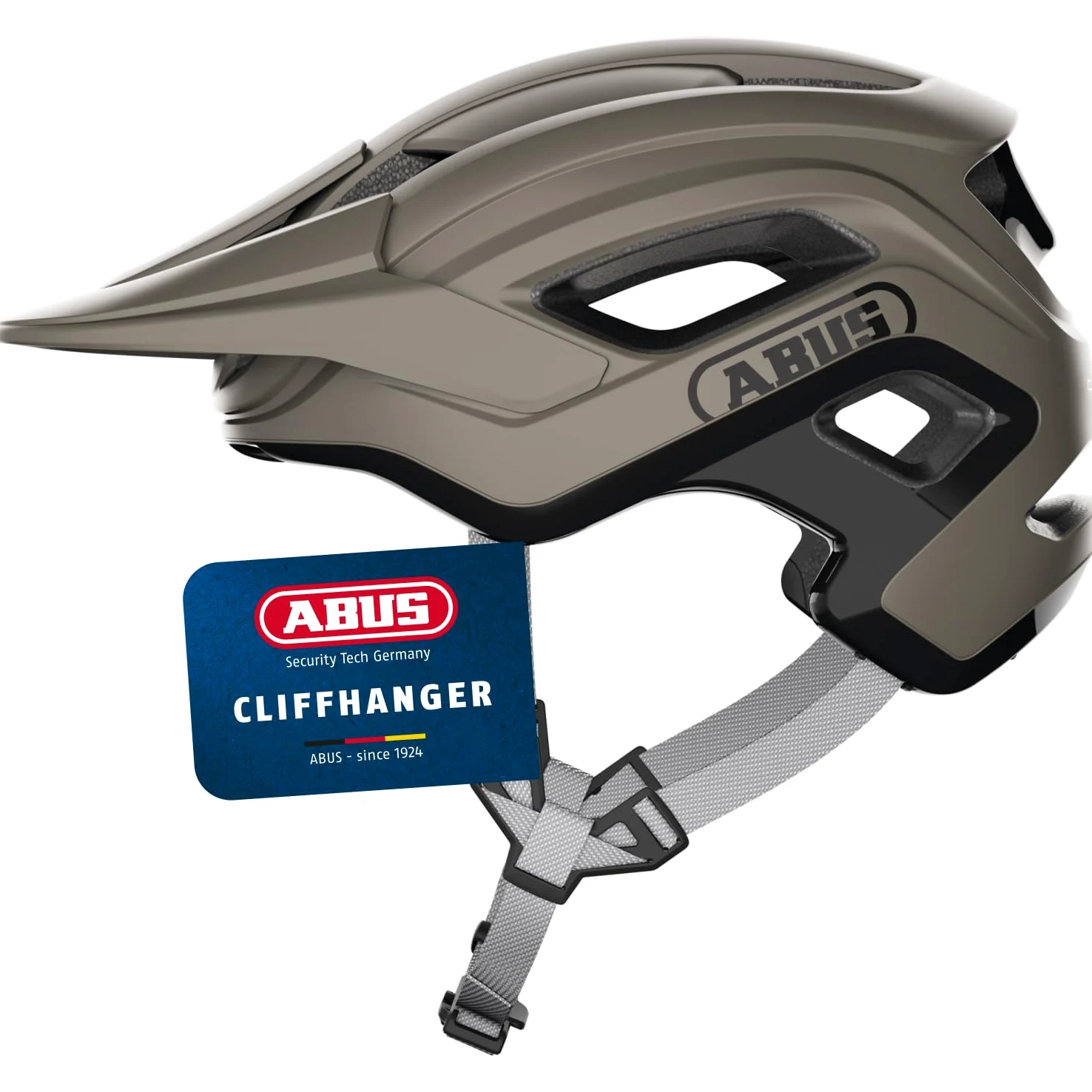 ABUS Cliffhanger Casco MTB, Dust Grey, Talla M | Casco MTB para singletrail y enduro, cierre magnético, visera ajustable, almohadillas lavables