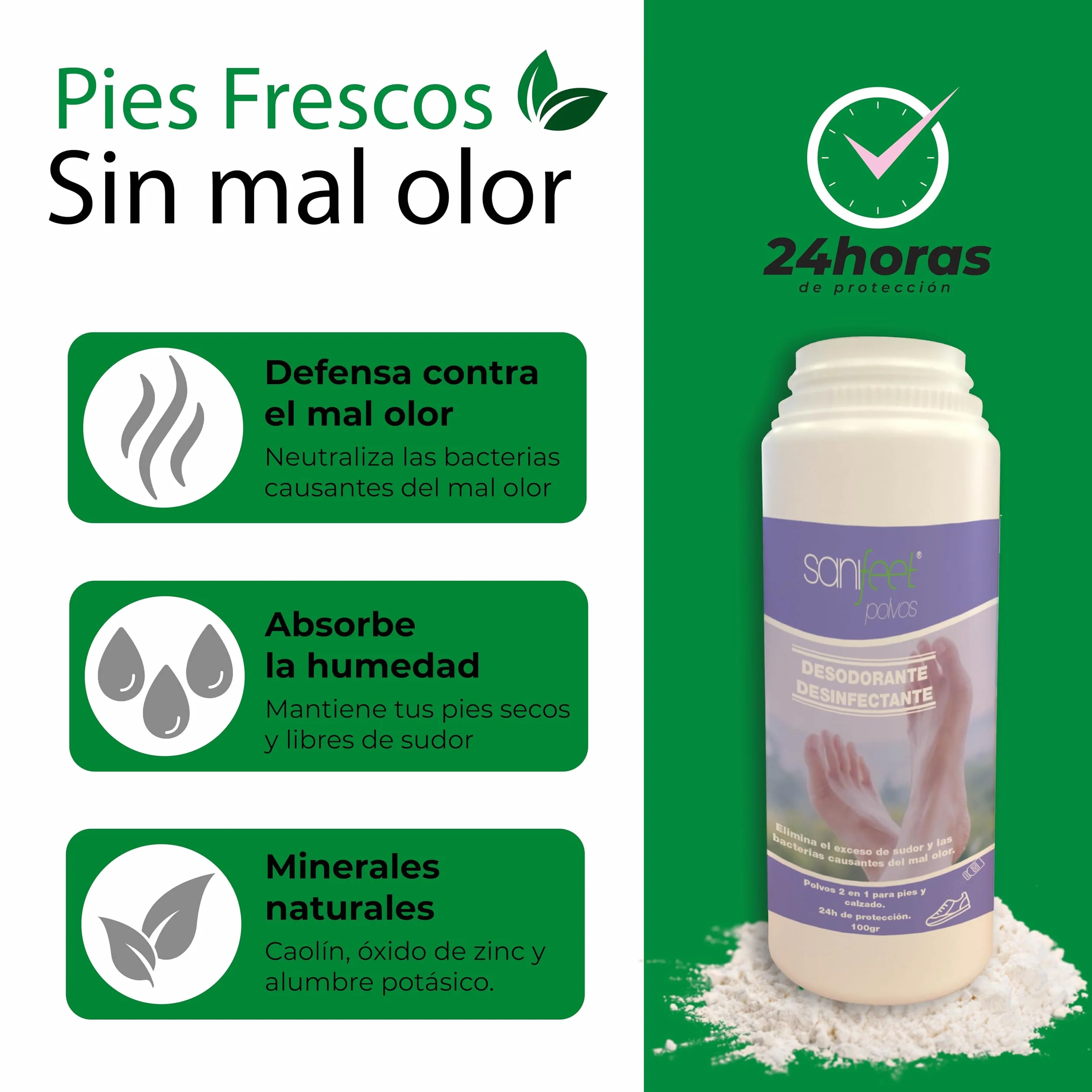 Sanifeet Polvos Desodorante para Pies y Calzado 100g Antitranspirante Natural con Talco Alumbre Óxido de Zinc y Menta