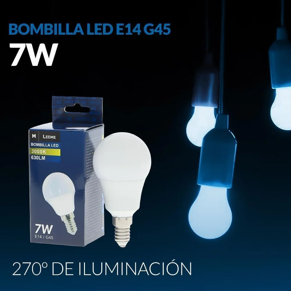 Bombilla LED E14 G45 7W 4000K 630 Lumen IP20 200° LM7607