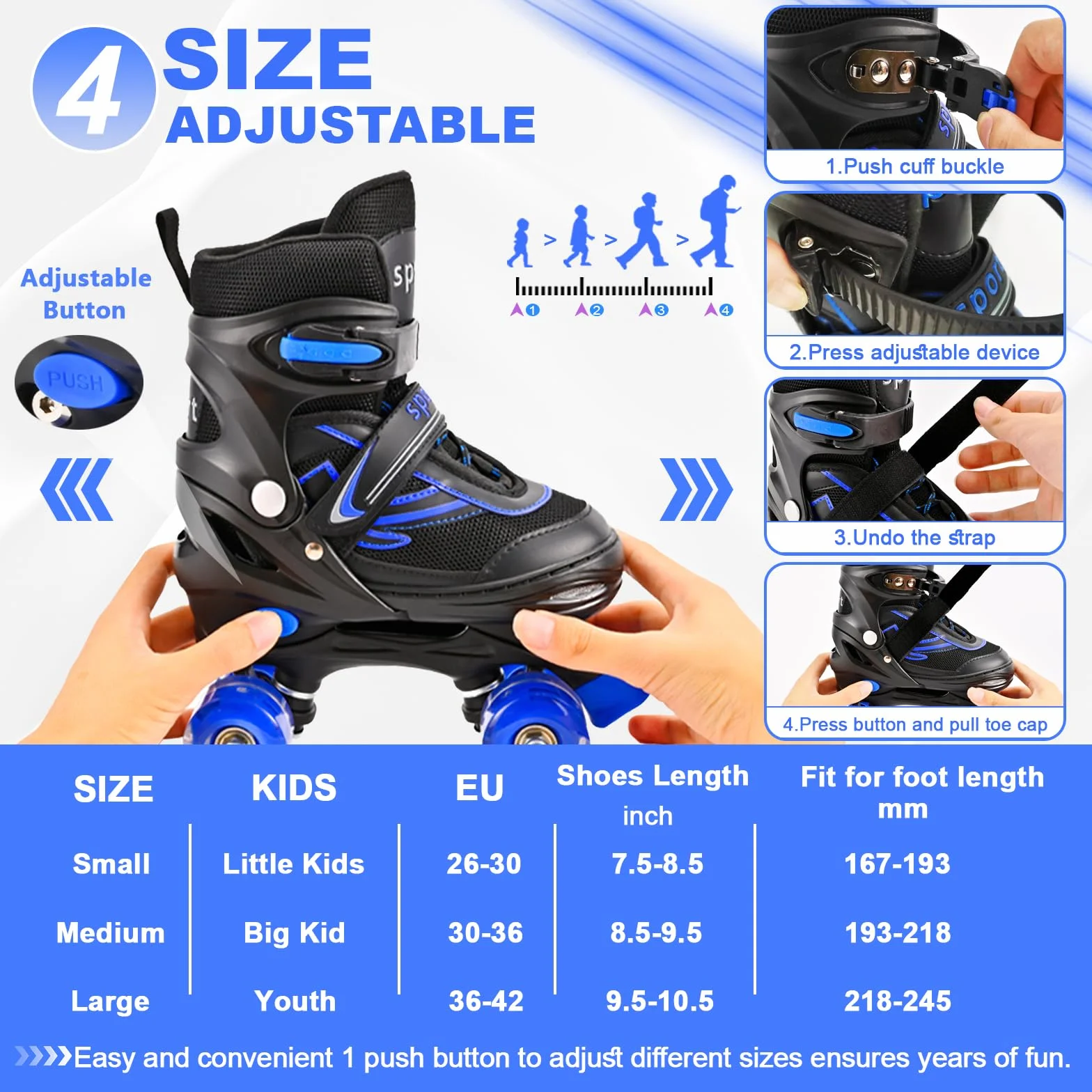 Patines ajustables para niños con ruedas iluminadas