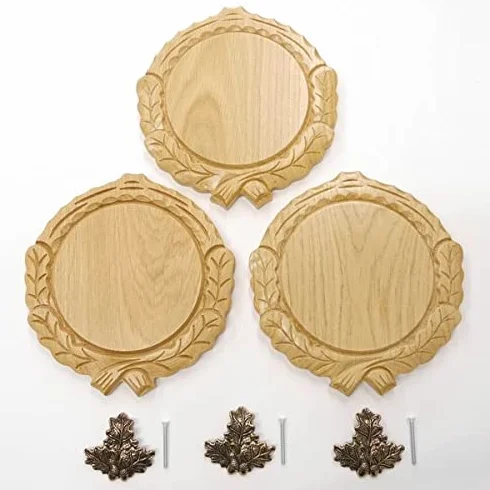 GTK 3 placas de cuña talladas de roble claro AF 14 cm con 3 hojas de roble, cubierta para cuñas, tabla de especias, placa para trofeos