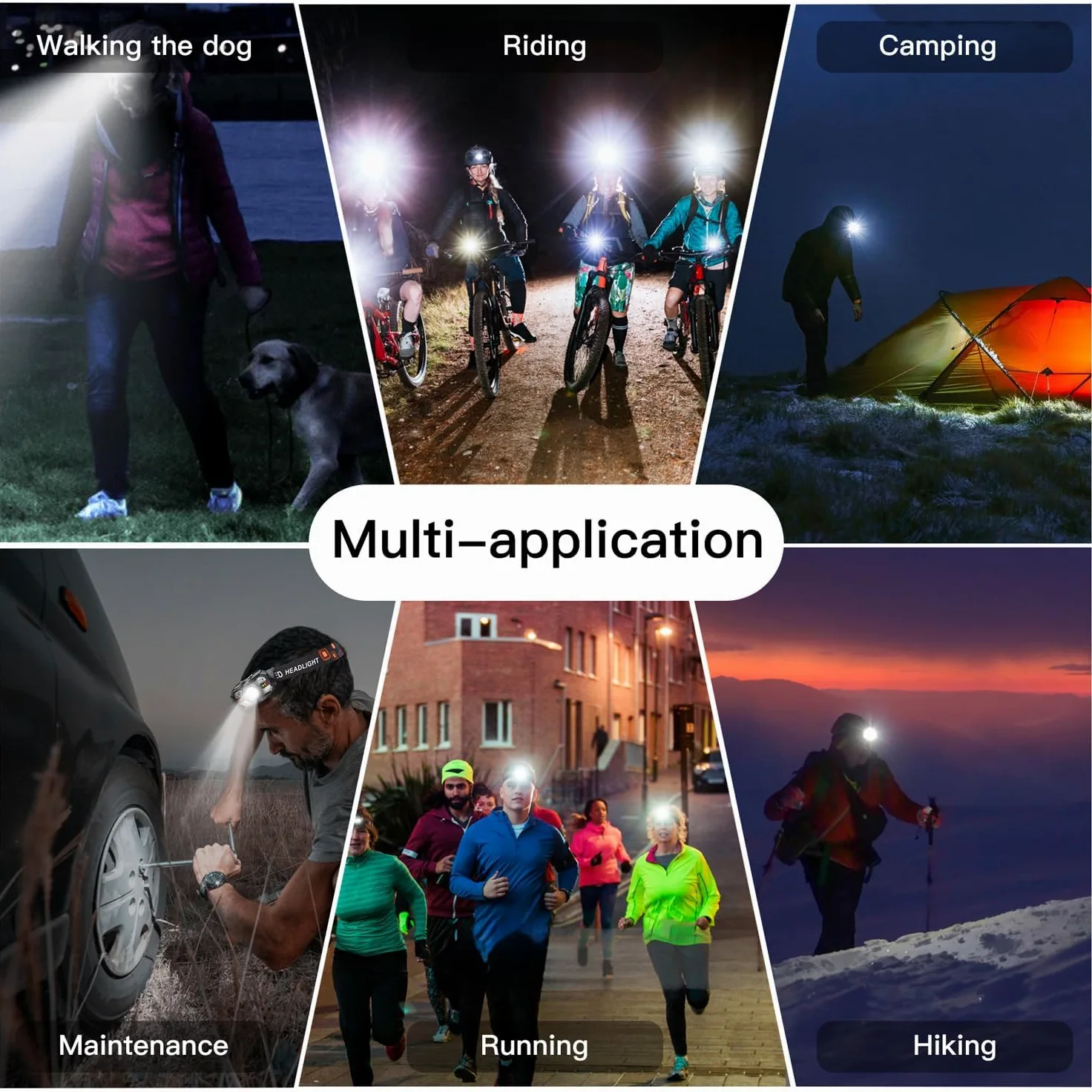KunHe Paquete de 20 faros delanteros LED recargables con sensor de movimiento, 10 modos para acampar al aire libre, senderismo, pesca, correr, ciclismo, luces de emergencia para el hogar