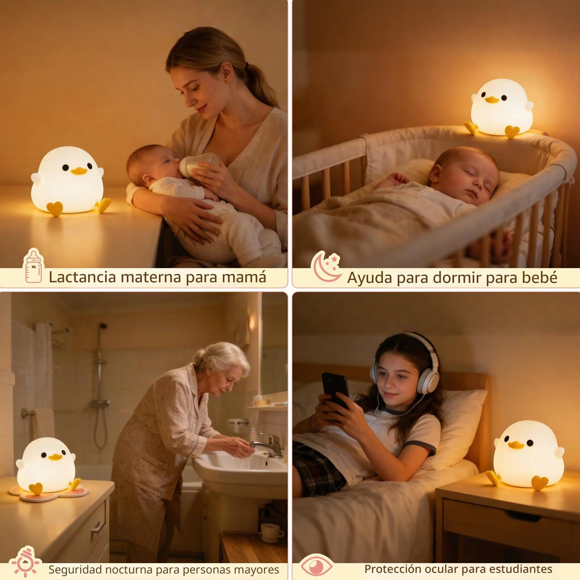 FAMIDUO Luz Nocturna Infantil DoDo Pato Lámpara Bebe Noche Silicona USB Recargable LED Táctil Brillo Ajustable Temporizador