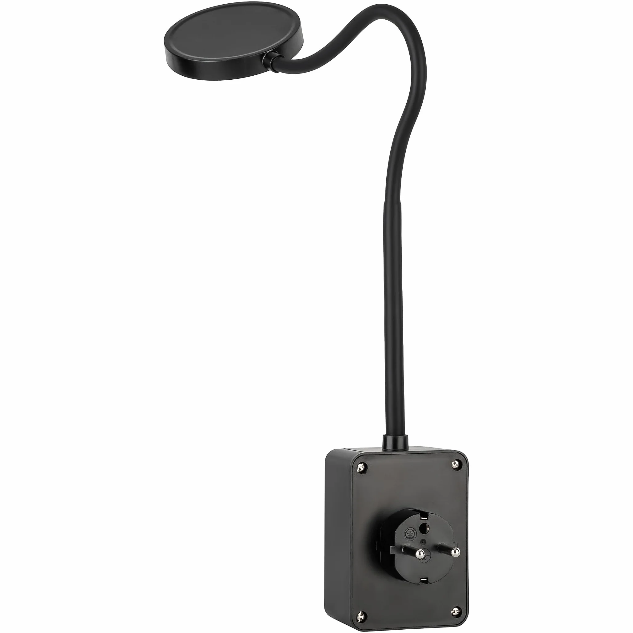 SEBSON Lámpara Enchufe Pared LED Regulable, Lampara de Lectura con USB-C, Cuello de Cisne Flexible, Blanco Neutro 4000K, 4,5W, 420lm, Negro