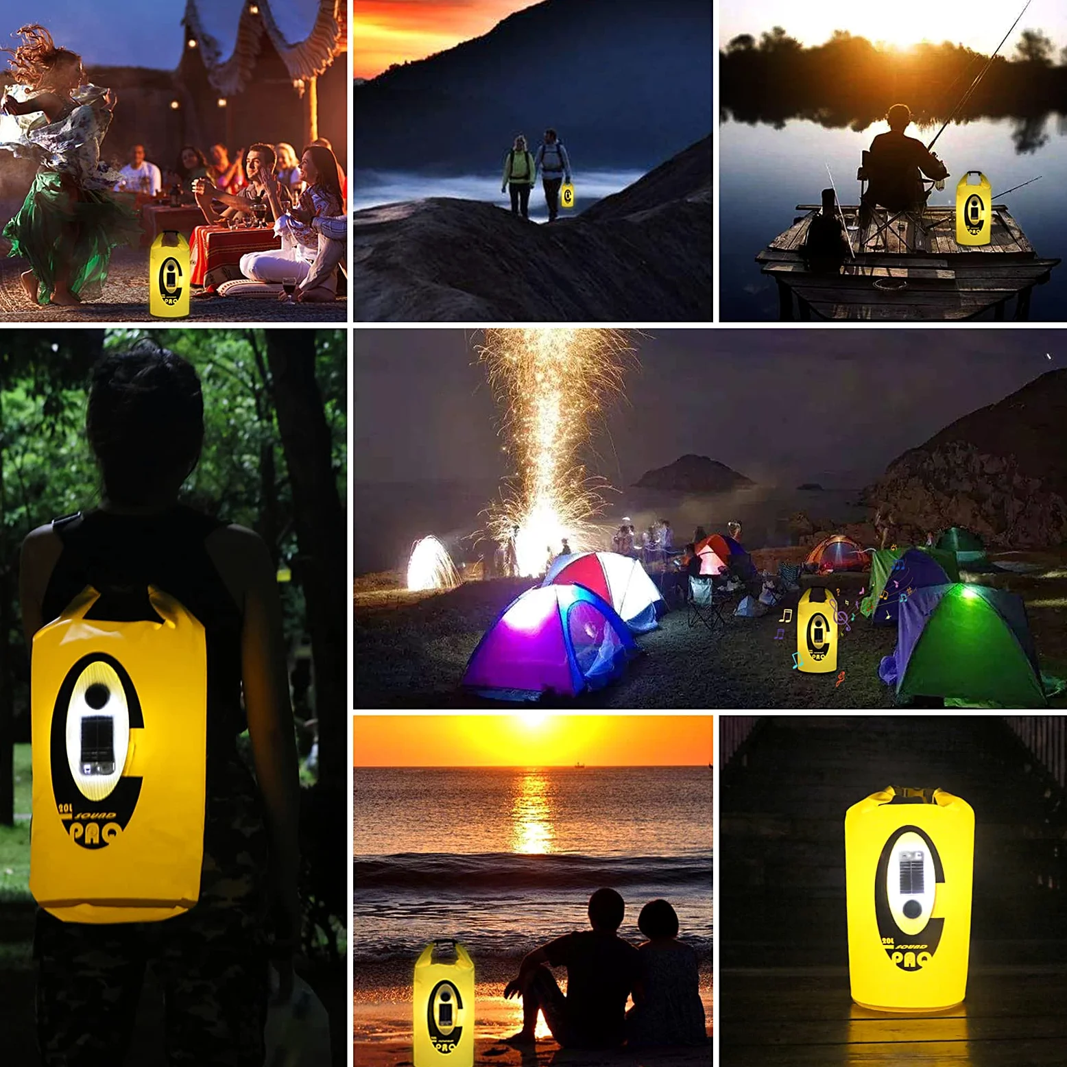 Qoolife Bolsa impermeable con altavoz solar Bluetooth y luz, saco seco enrollable de 20 L que mantiene el equipo seco para hombres y mujeres, kayak, playa, rafting, canotaje, senderismo, camping y