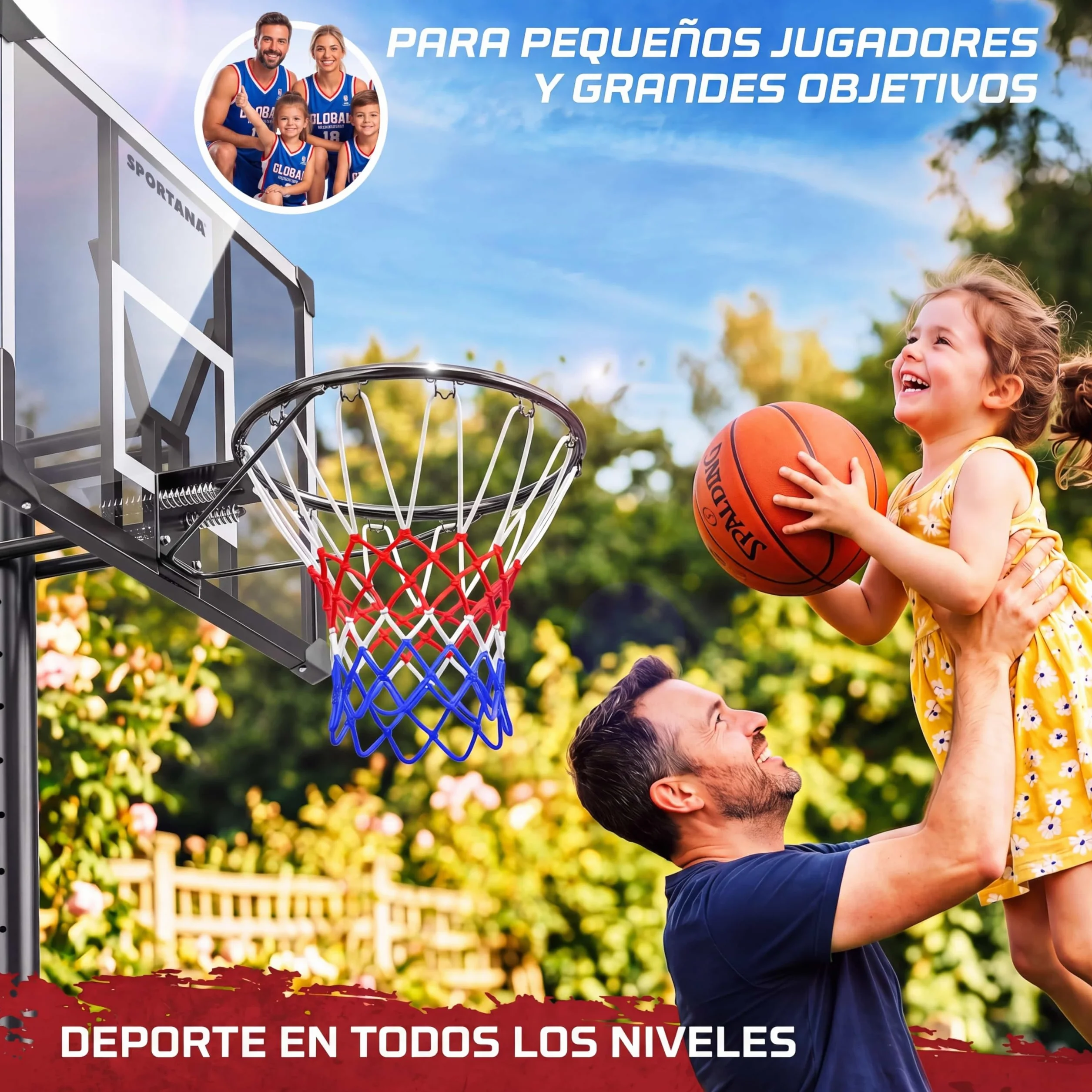 Canasta Baloncesto Exterior Altura Regulable 135-305 cm Soporte Portátil Base Rellenable 60 kg Aro Amortiguador Ø45 cm