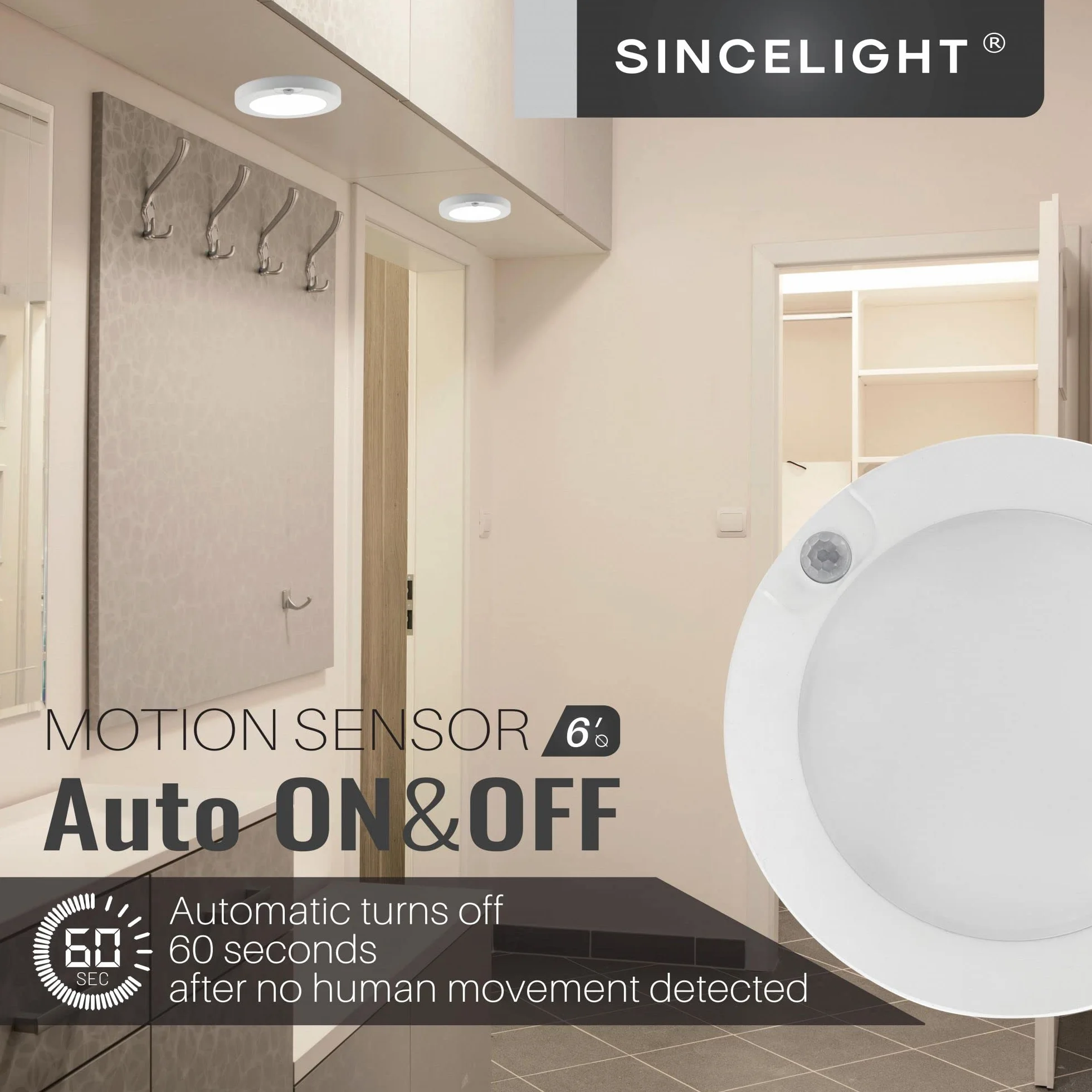 Lámpara de Techo LED 7W con Sensor PIR, Φ146mm, 2700K, Blanco Cálido, Armario Pasillo, Resistente Humedad